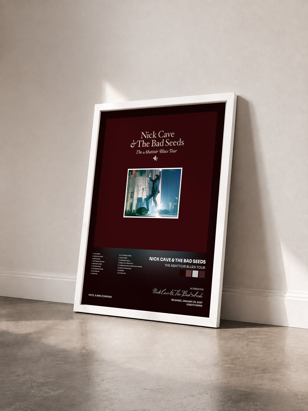 #blanc Tableau de l'album The Abattoir Blues Tour de Nick Cave & The Bad Seeds vu de trois quarts, cadre blanc