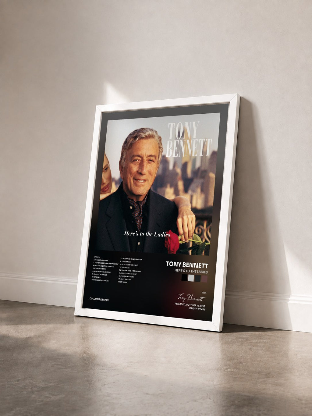 #blanc Tableau de l'album Here's To The Ladies de Tony Bennett vu de trois quarts, cadre blanc