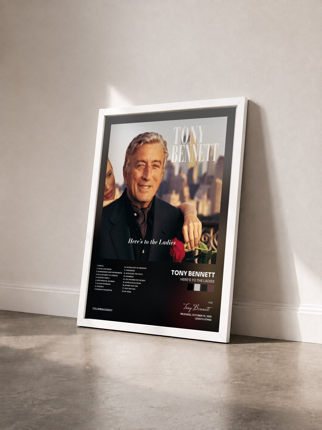 #blanc Tableau de l'album Here's To The Ladies de Tony Bennett vu de trois quarts, cadre blanc