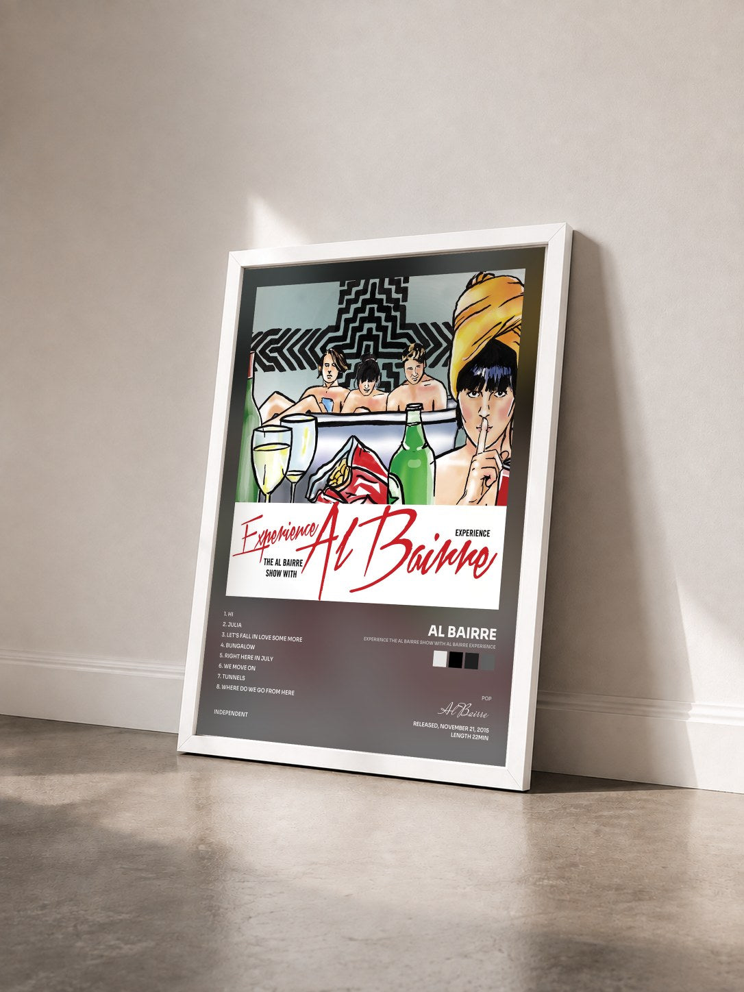 #blanc Tableau de l'album Experience the Al Bairre Show With Al Bairre Experience de Al Bairre vu de trois quarts, cadre blanc