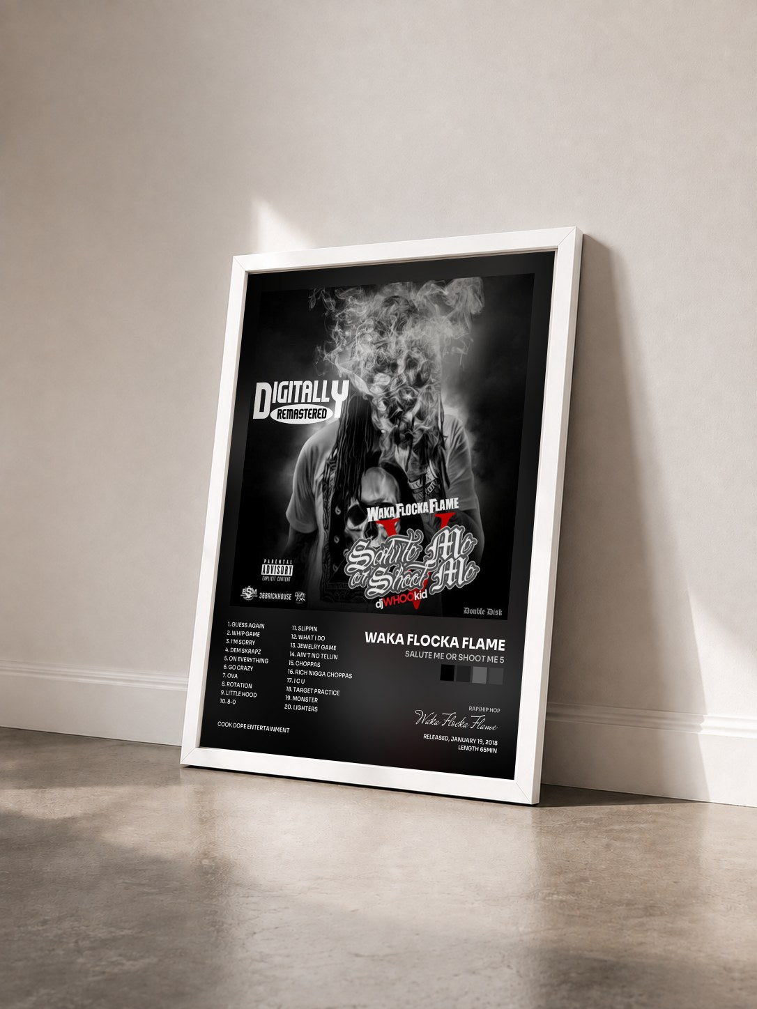 #blanc Tableau de l'album Salute Me Or Shoot Me 5 de Waka Flocka Flame vu de trois quarts, cadre blanc