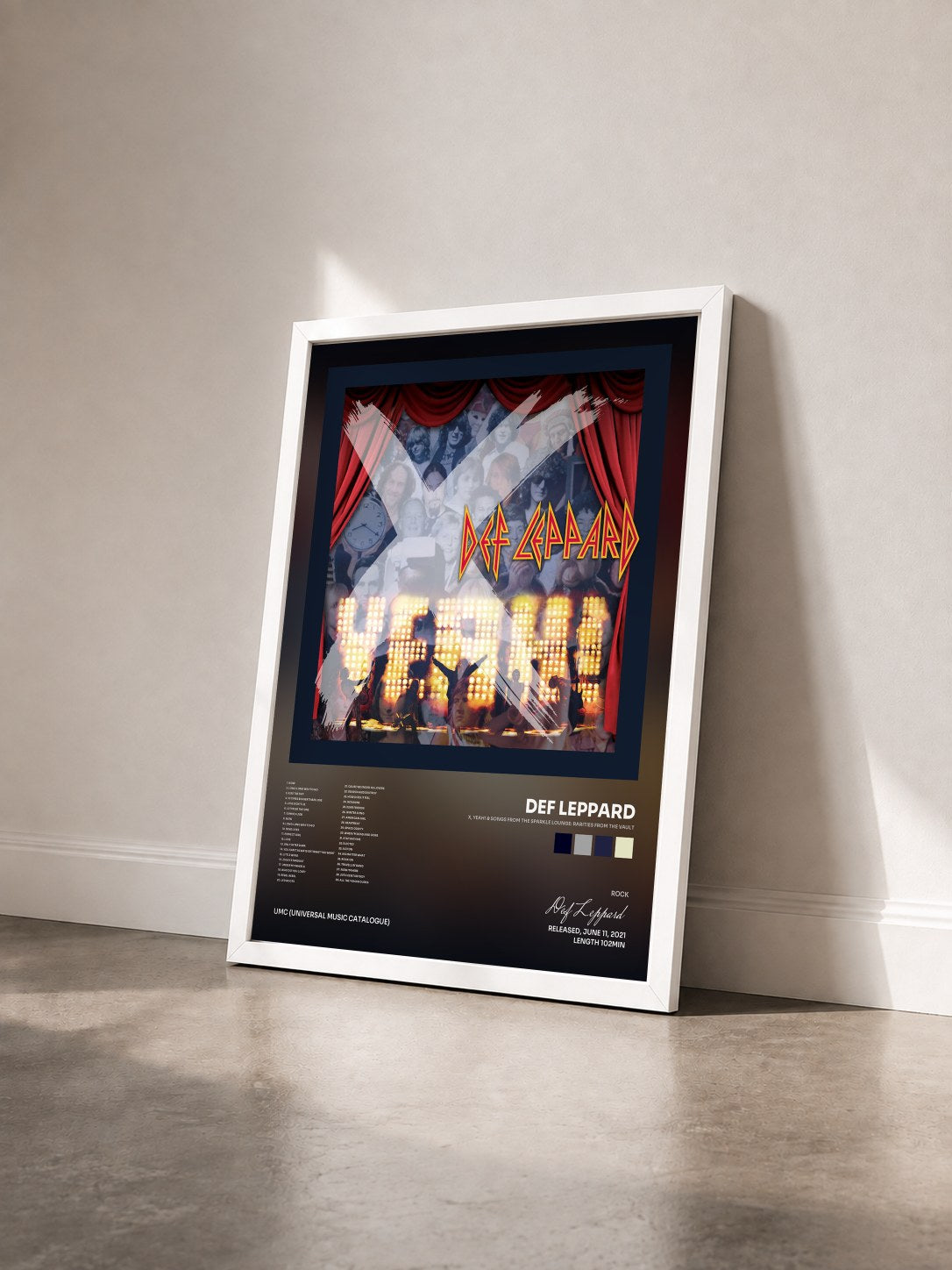 #blanc Tableau de l'album X, Yeah! & Songs From The Sparkle Lounge: Rarities From The Vault de Def Leppard vu de trois quarts, cadre blanc
