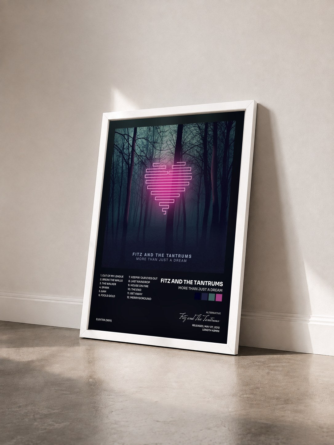 #blanc Tableau de l'album More Than Just a Dream de Fitz and The Tantrums vu de trois quarts, cadre blanc
