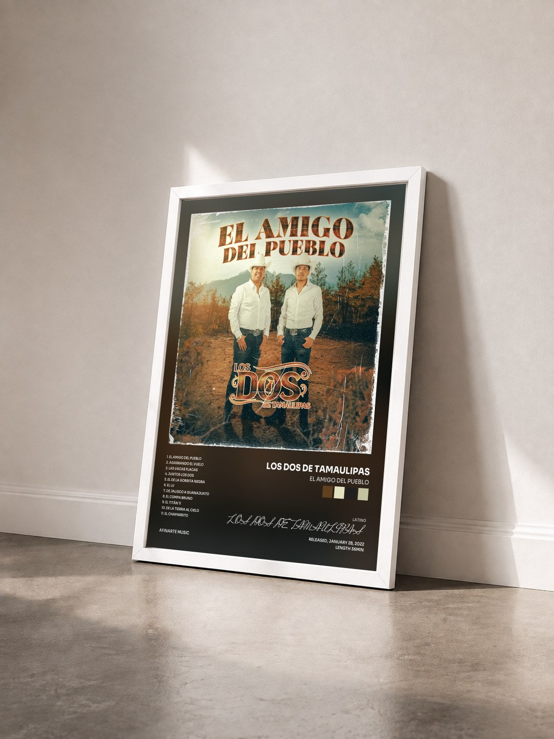 #blanc Tableau de l'album El Amigo Del Pueblo de LOS DOS DE TAMAULIPAS vu de trois quarts, cadre blanc