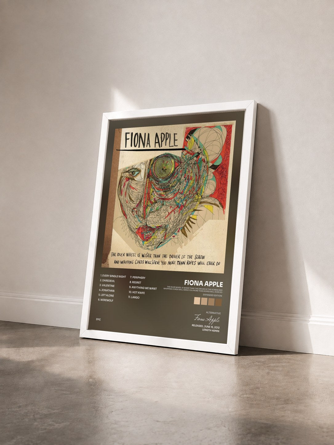 #blanc Tableau de l'album The Idler Wheel Is Wiser Than the Driver of the Screw and Whipping Cords Will Serve You More Than Ropes Will Ever Do (Expanded Edition) de Fiona Apple vu de trois quarts, cadre blanc