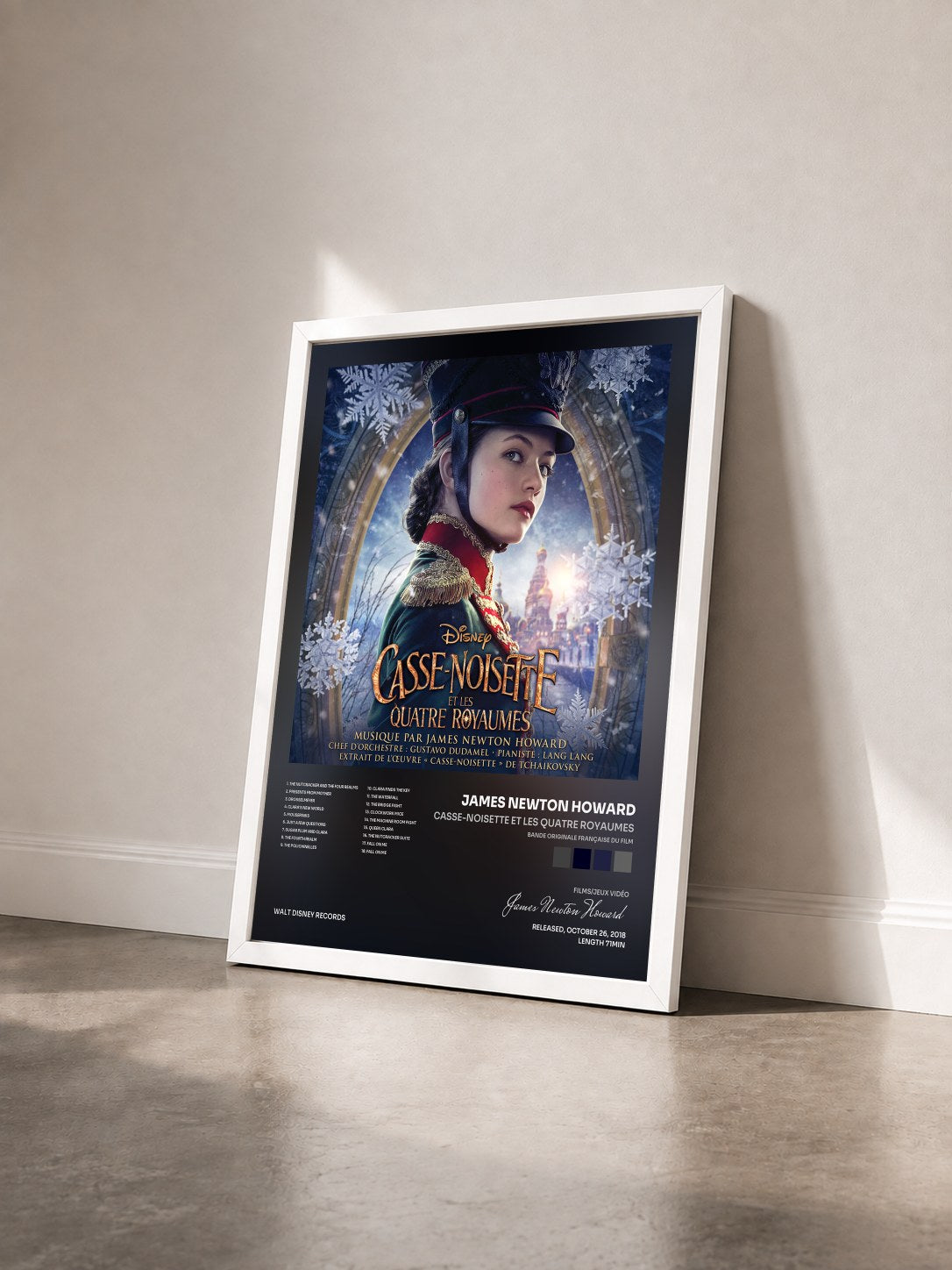 #blanc Casse-noisette et les quatre royaumes (Bande Originale Française du Film) by James Newton Howard as a framed art print seen at an angle, white frame