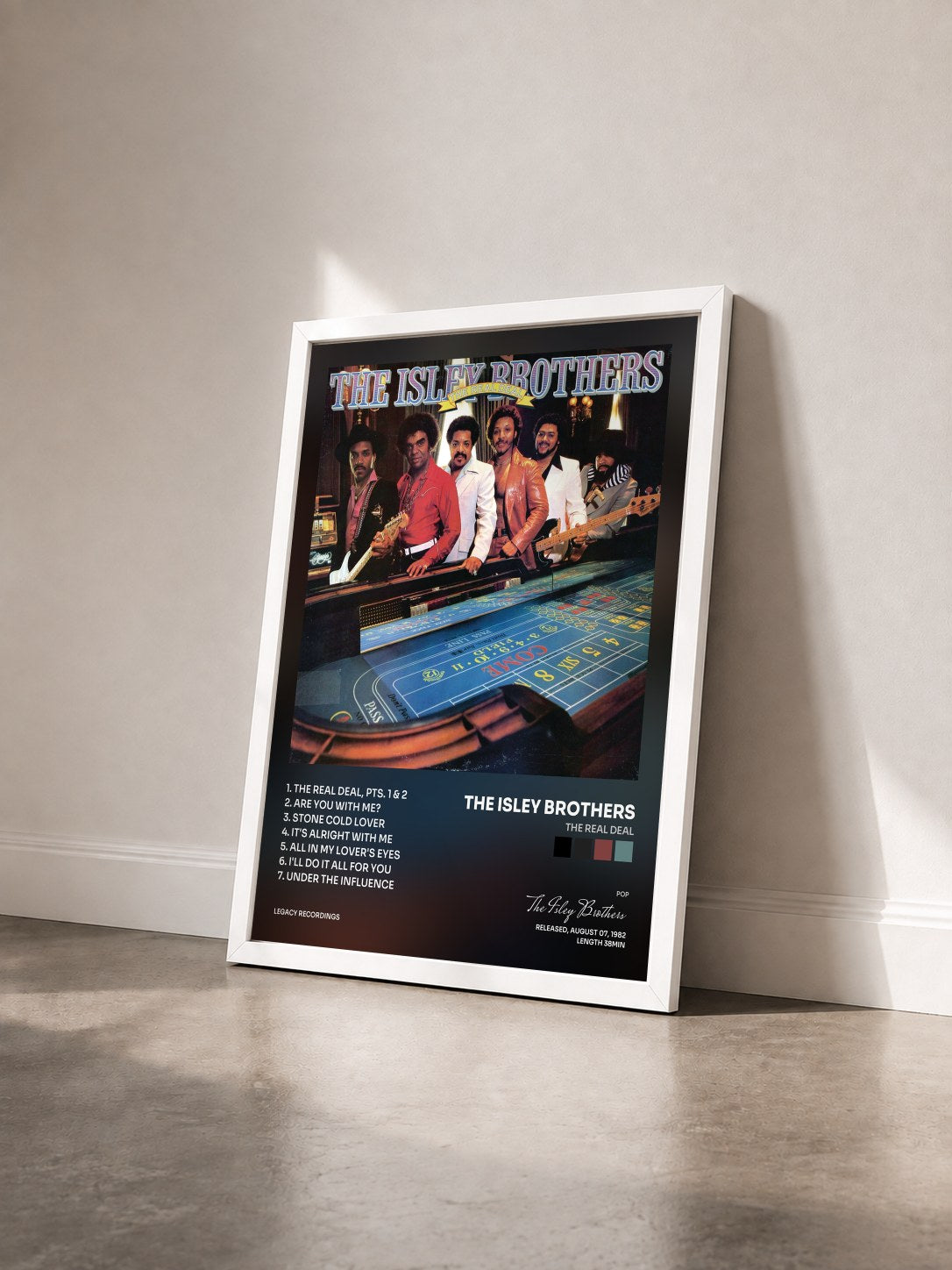 #blanc Tableau de l'album The Real Deal de The Isley Brothers vu de trois quarts, cadre blanc