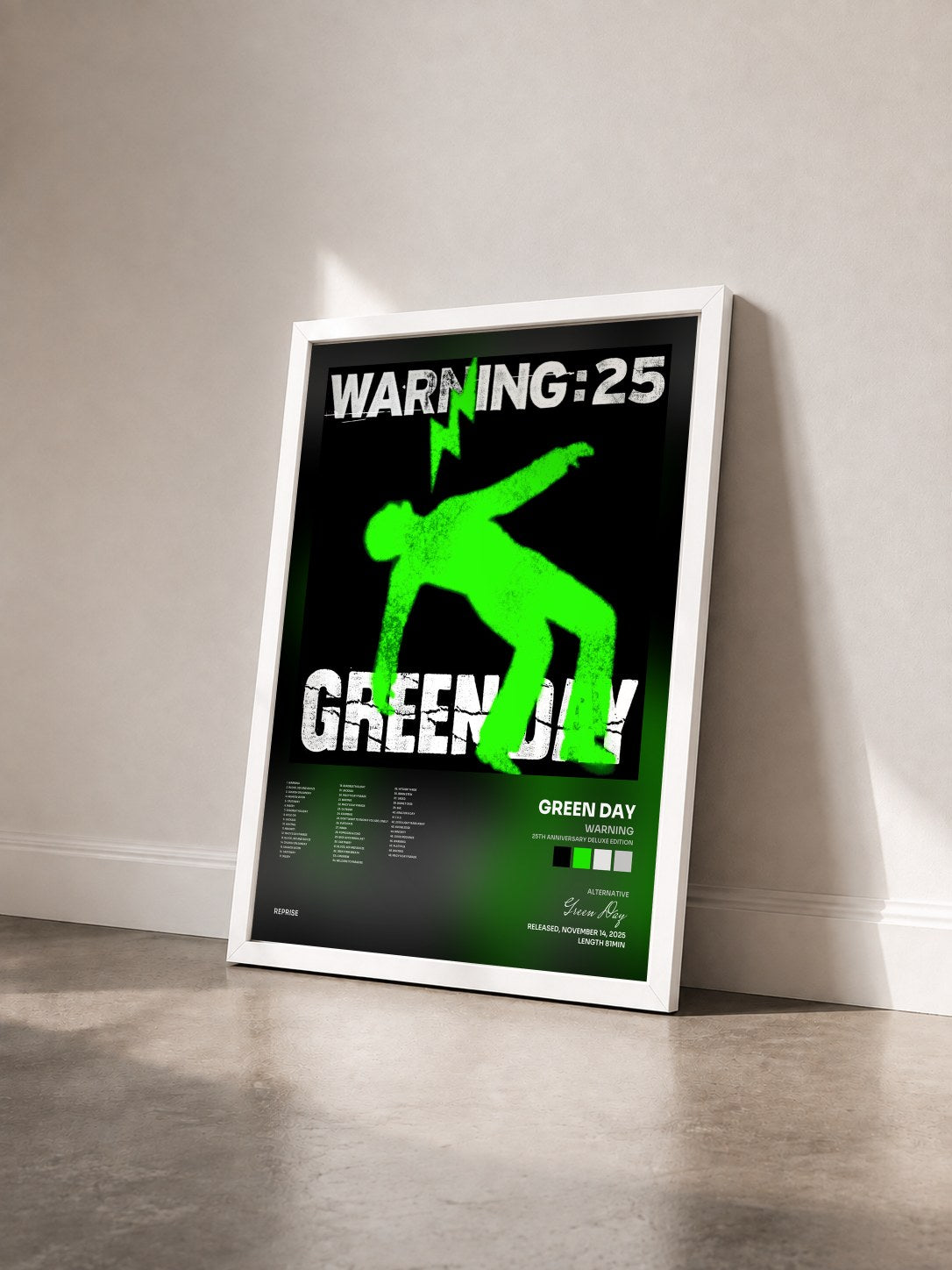 #blanc Tableau de l'album Warning (25th Anniversary Deluxe Edition) de Green Day vu de trois quarts, cadre blanc