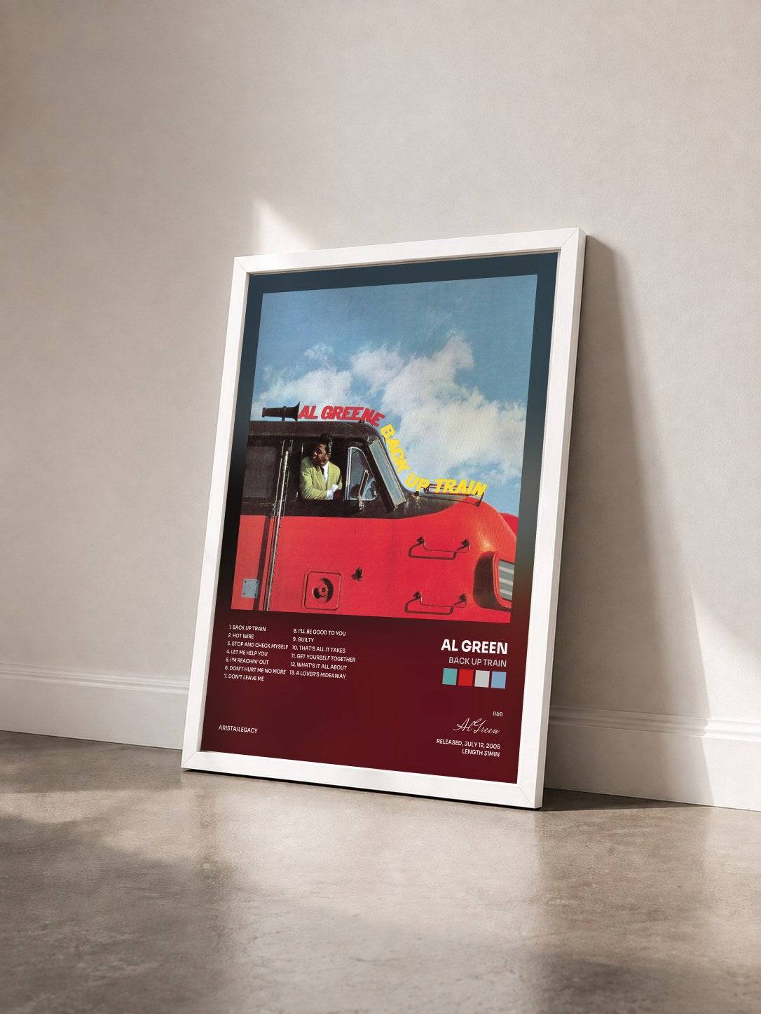 #blanc Back Up Train von Al Green als gerahmter Kunstdruck von schräg gesehen, weißer Rahmen