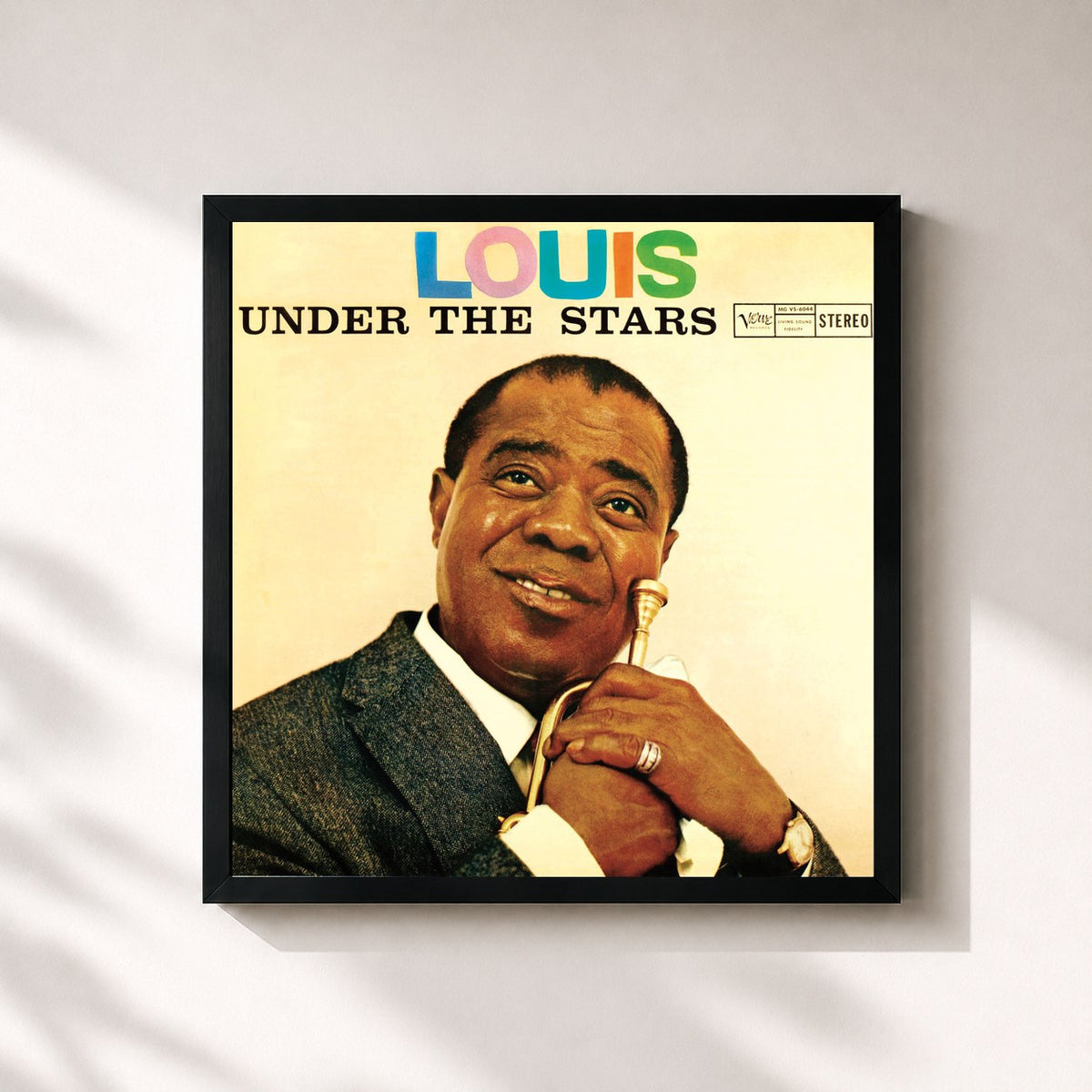 #noir Tableau carré de l'album Louis Under The Stars de Louis Armstrong, cadre noir 32x32 cm