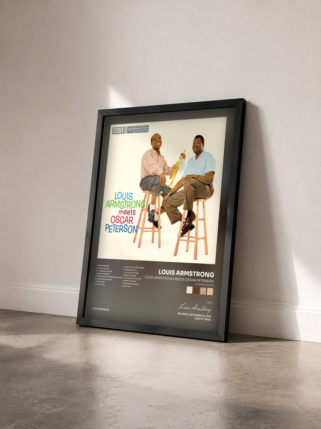 #noir Tableau de l'album Louis Armstrong Meets Oscar Peterson (Expanded Edition) de Louis Armstrong vu de trois quarts, cadre noir
