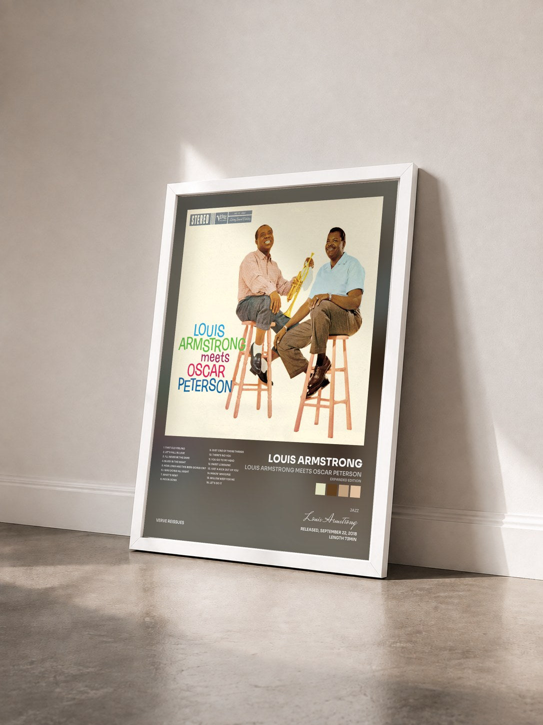 #blanc Tableau de l'album Louis Armstrong Meets Oscar Peterson (Expanded Edition) de Louis Armstrong vu de trois quarts, cadre blanc