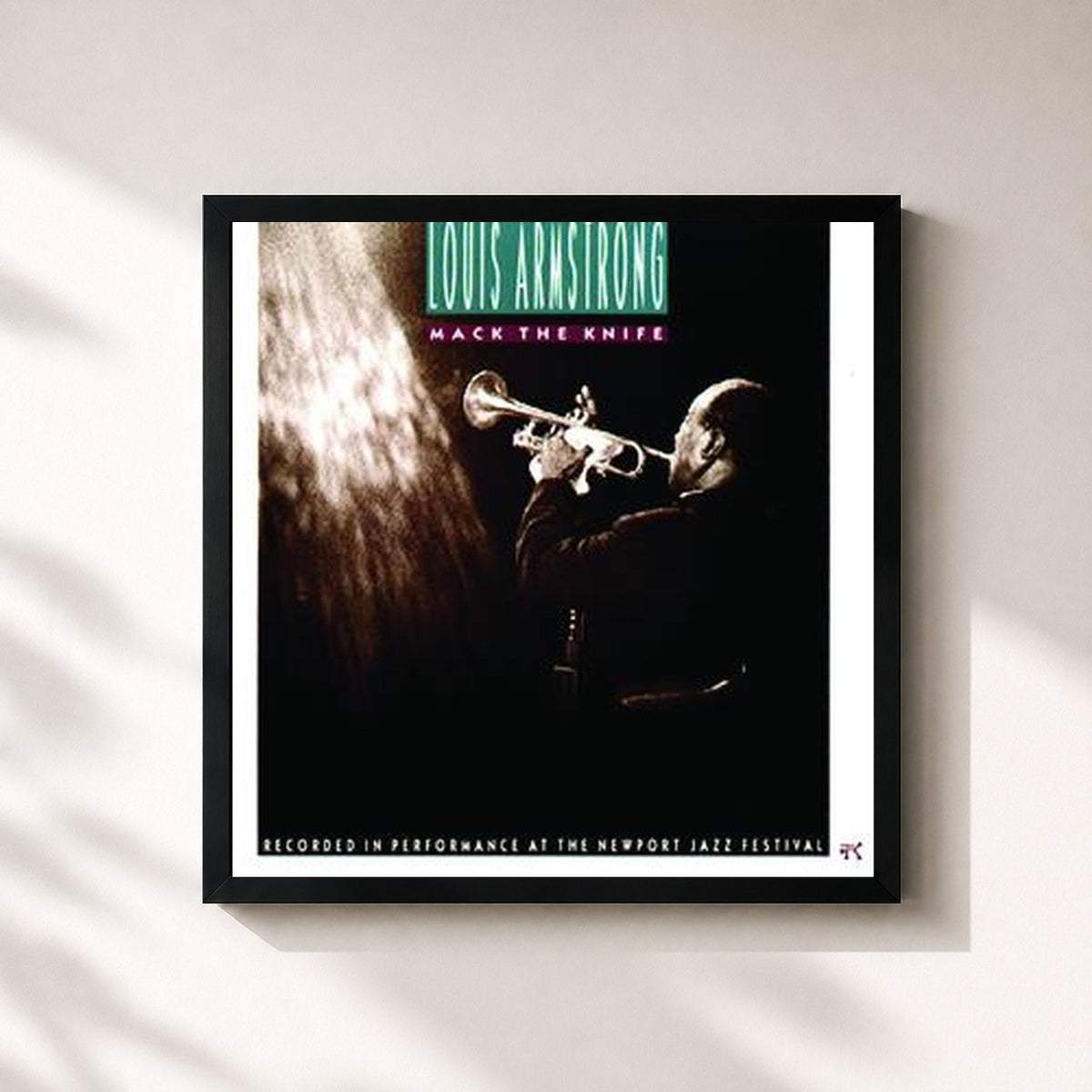 #noir Tableau carré de l'album Mack The Knife de Louis Armstrong, cadre noir 32x32 cm
