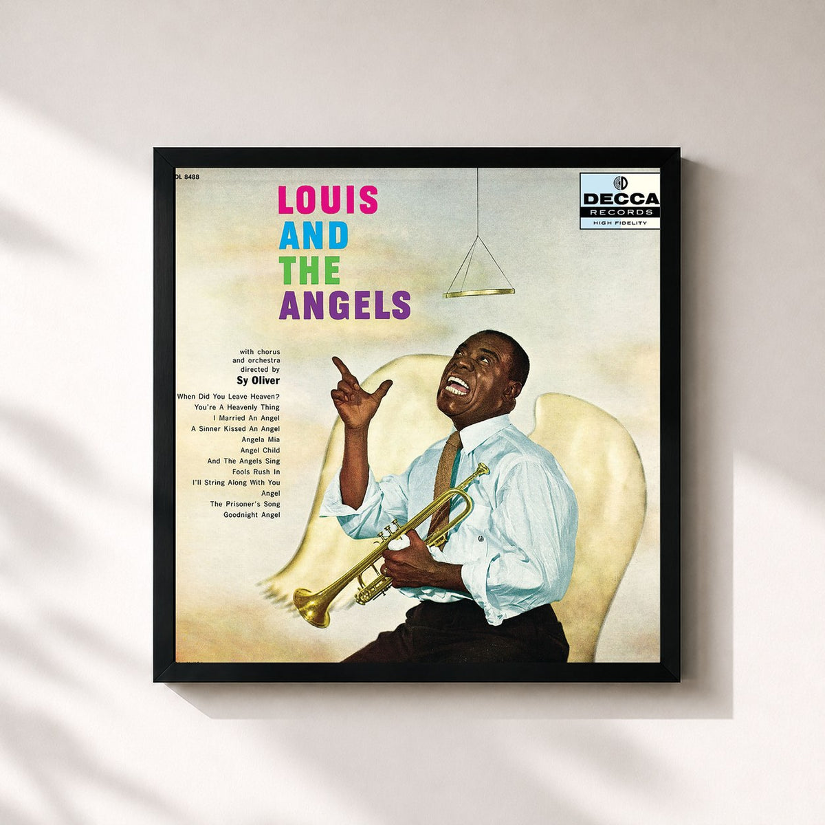 #noir Tableau carré de l'album Louis and the Angels de Louis Armstrong, cadre noir 32x32 cm