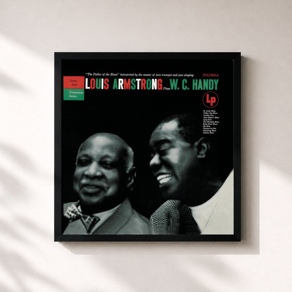 #noir Tableau carré de l'album Louis Armstrong Plays W. C. Handy de Louis Armstrong, cadre noir 32x32 cm