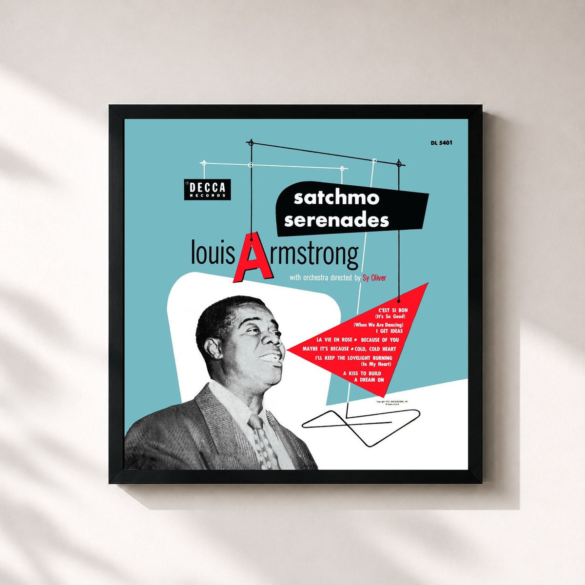 #noir Tableau carré de l'album Satchmo Serenades de Louis Armstrong, cadre noir 32x32 cm