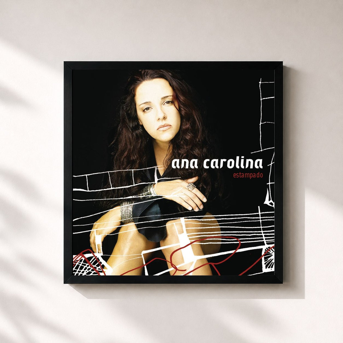 #noir Tableau carré de l'album Estampado de Ana Carolina, cadre noir 32x32 cm
