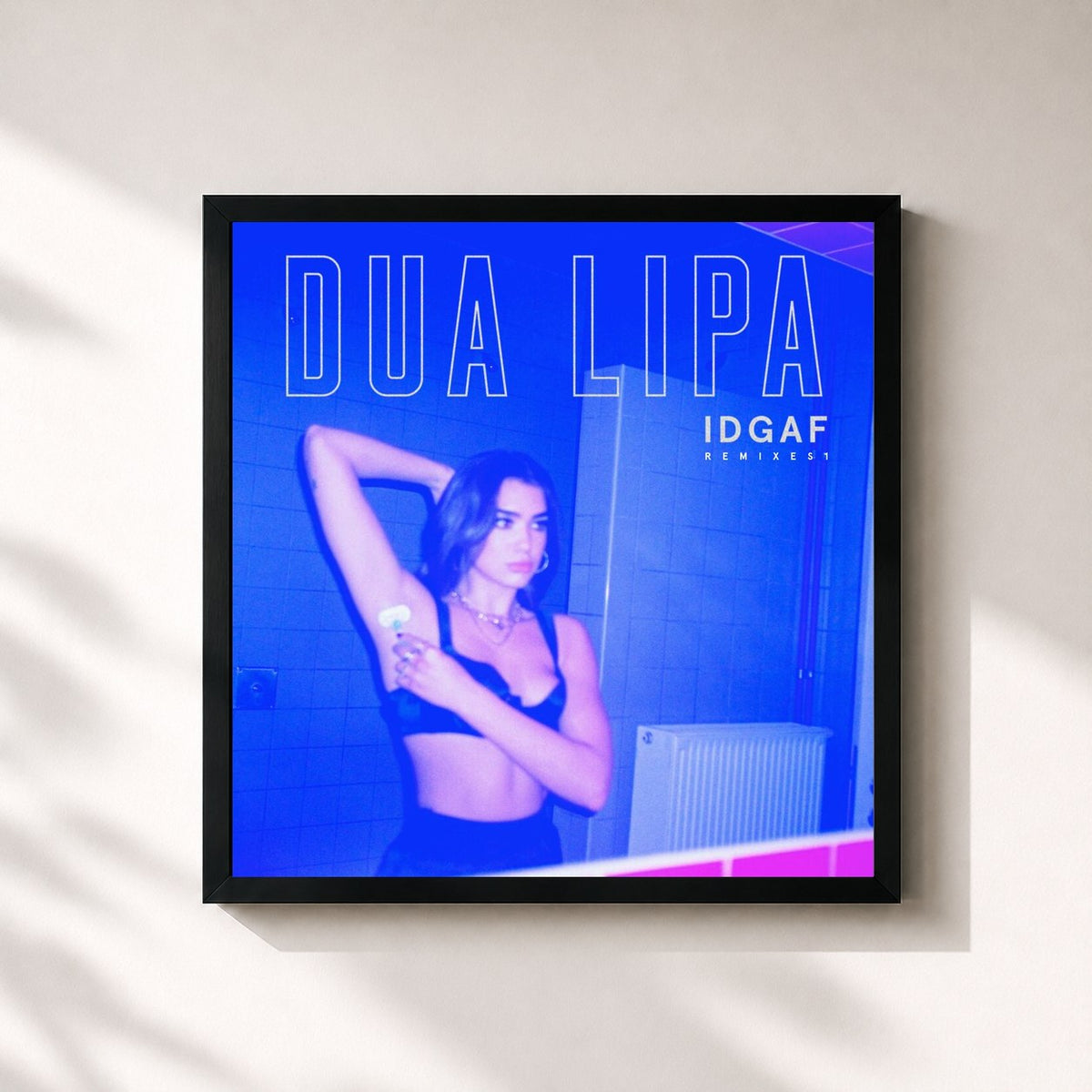 #noir Tableau carré de l'album IDGAF (Remixes) de Dua Lipa, cadre noir 32x32 cm