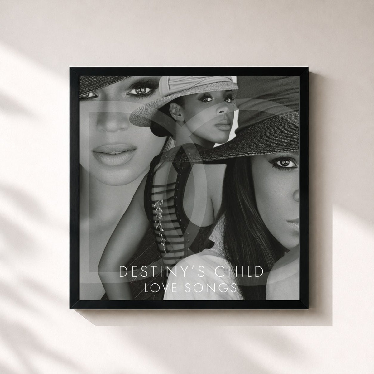 #noir Love Songs di Destiny's Child in stampa quadrata incorniciata, cornice nera 32x32 cm