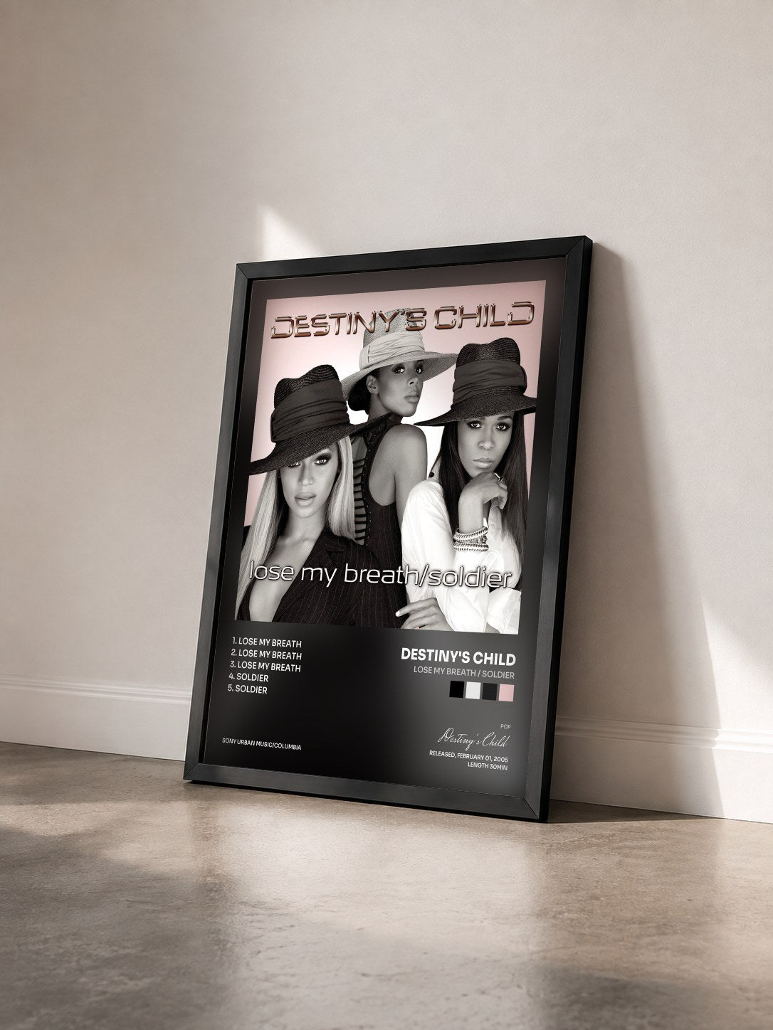 #noir Lose My Breath / Soldier di Destiny's Child in stampa incorniciata vista di tre quarti, cornice nera