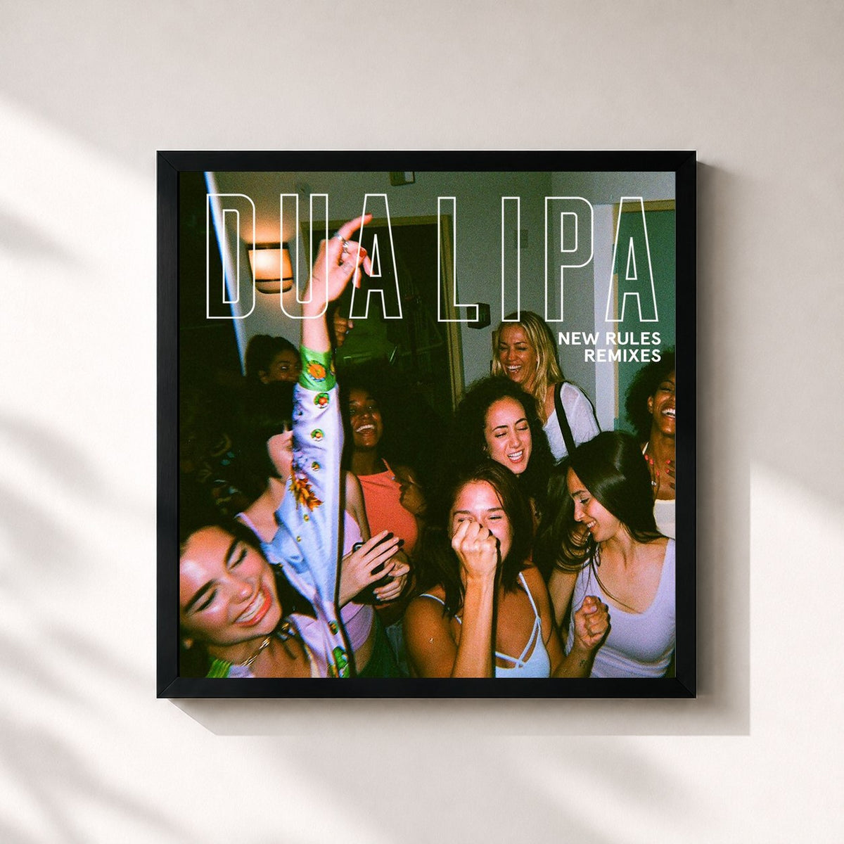 #noir Tableau carré de l'album New Rules (Remixes) de Dua Lipa, cadre noir 32x32 cm