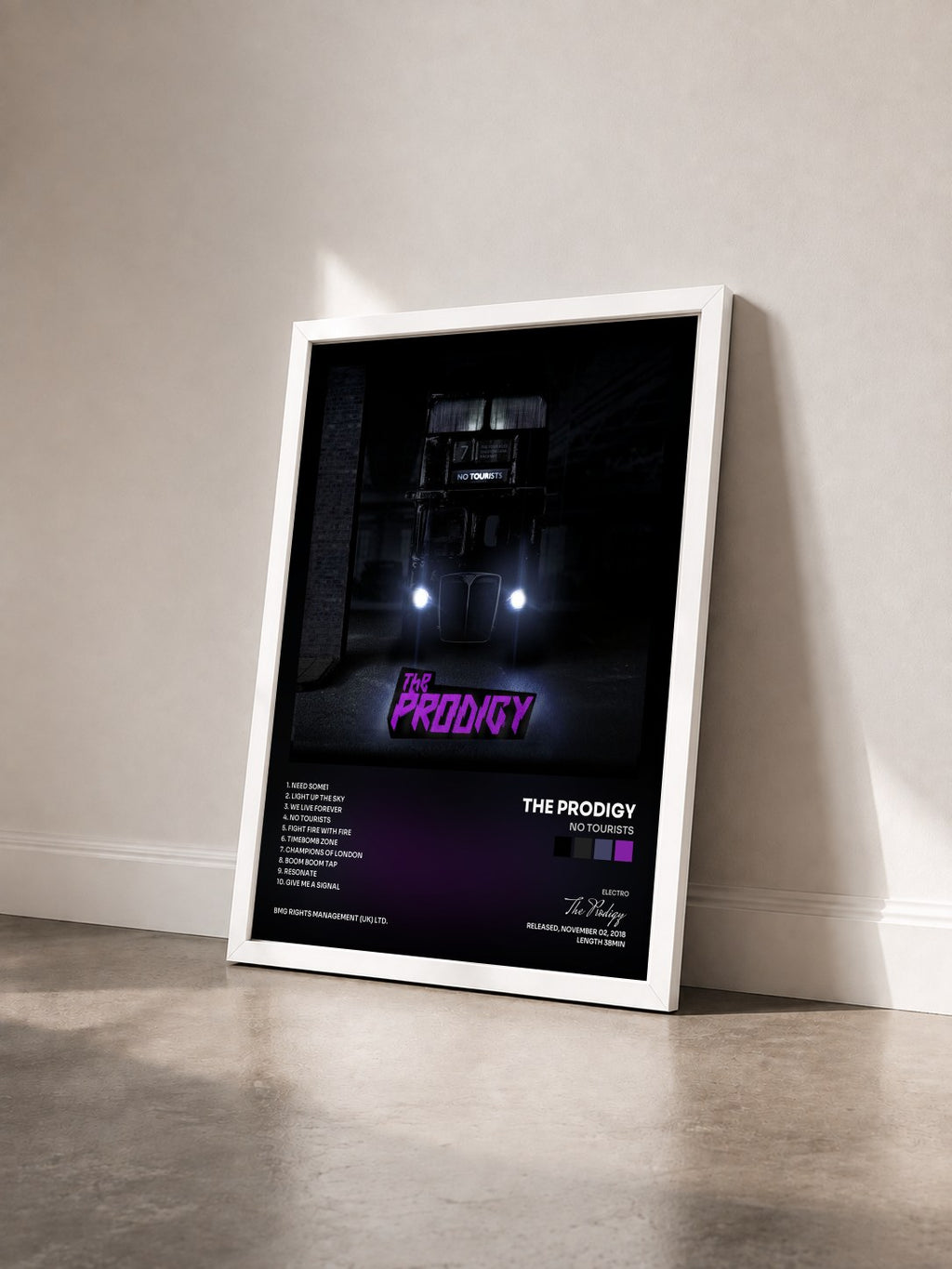 #blanc Tableau de l'album No Tourists de The Prodigy vu de trois quarts, cadre blanc