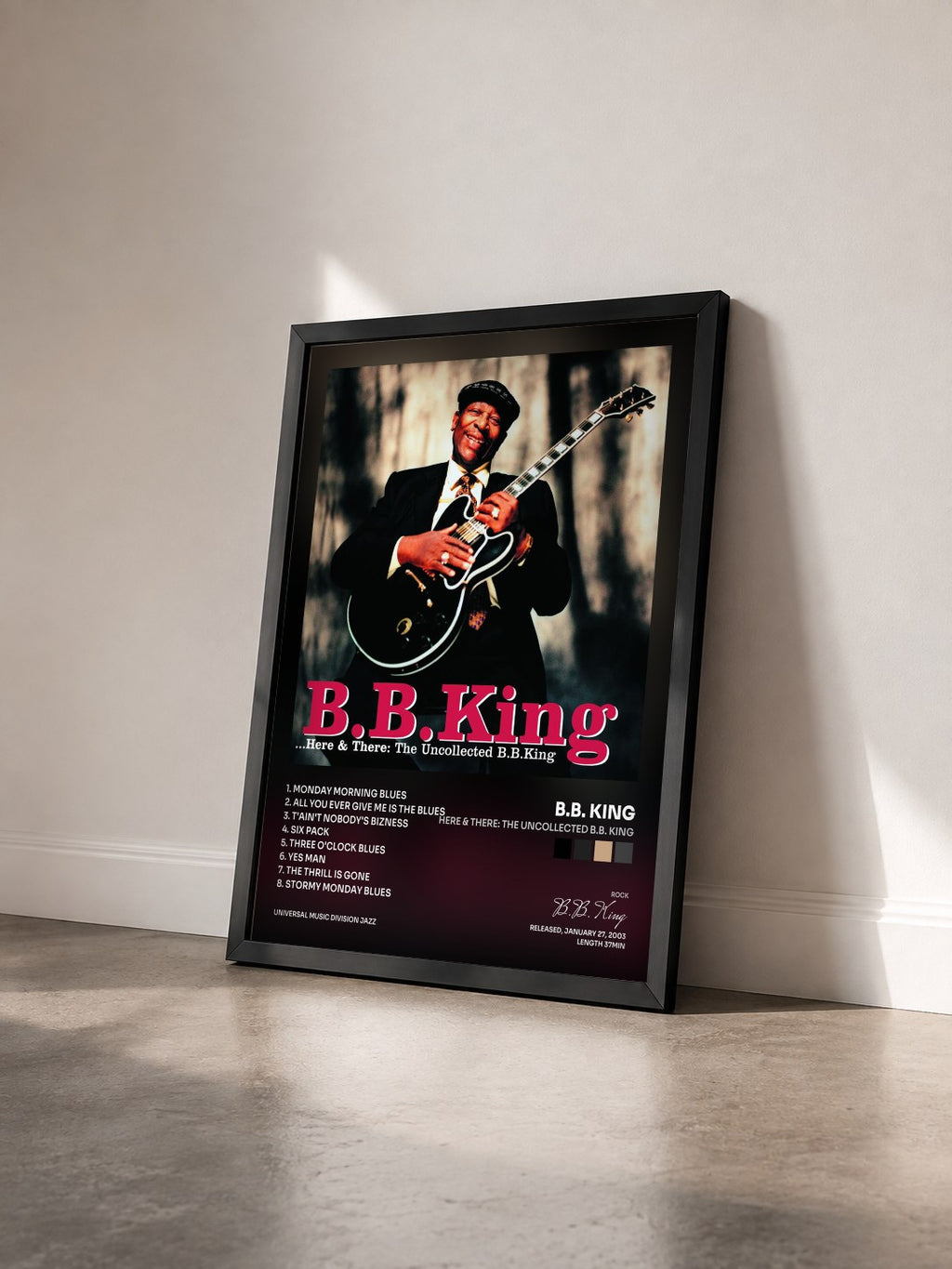 #noir Here & There: The Uncollected B.B. King by B.B. King as a framed art print seen at an angle, black frame