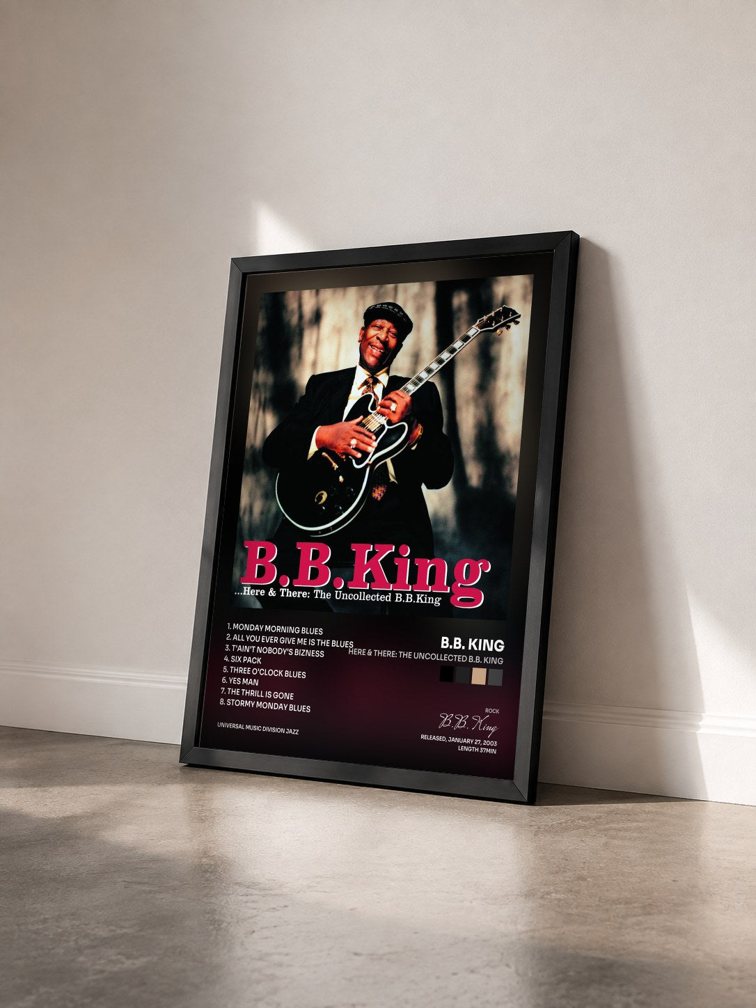 #noir Here & There: The Uncollected B.B. King de B.B. King en lámina enmarcada vista de tres cuartos, marco negro