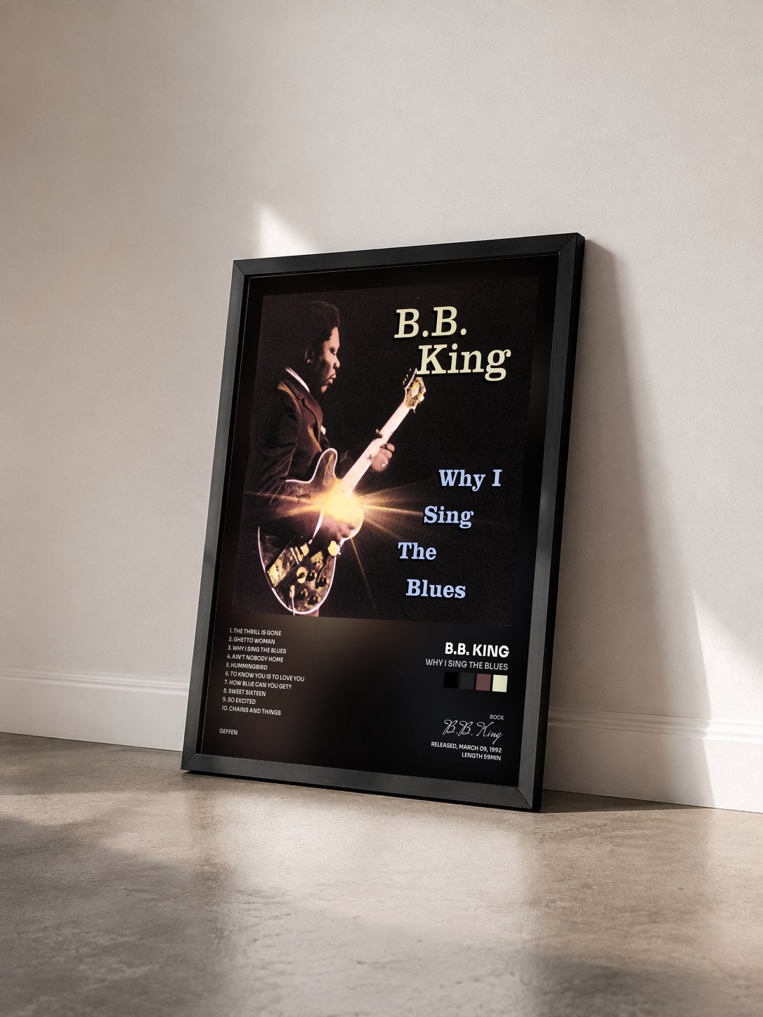 #noir Why I Sing The Blues de B.B. King en lámina enmarcada vista de tres cuartos, marco negro