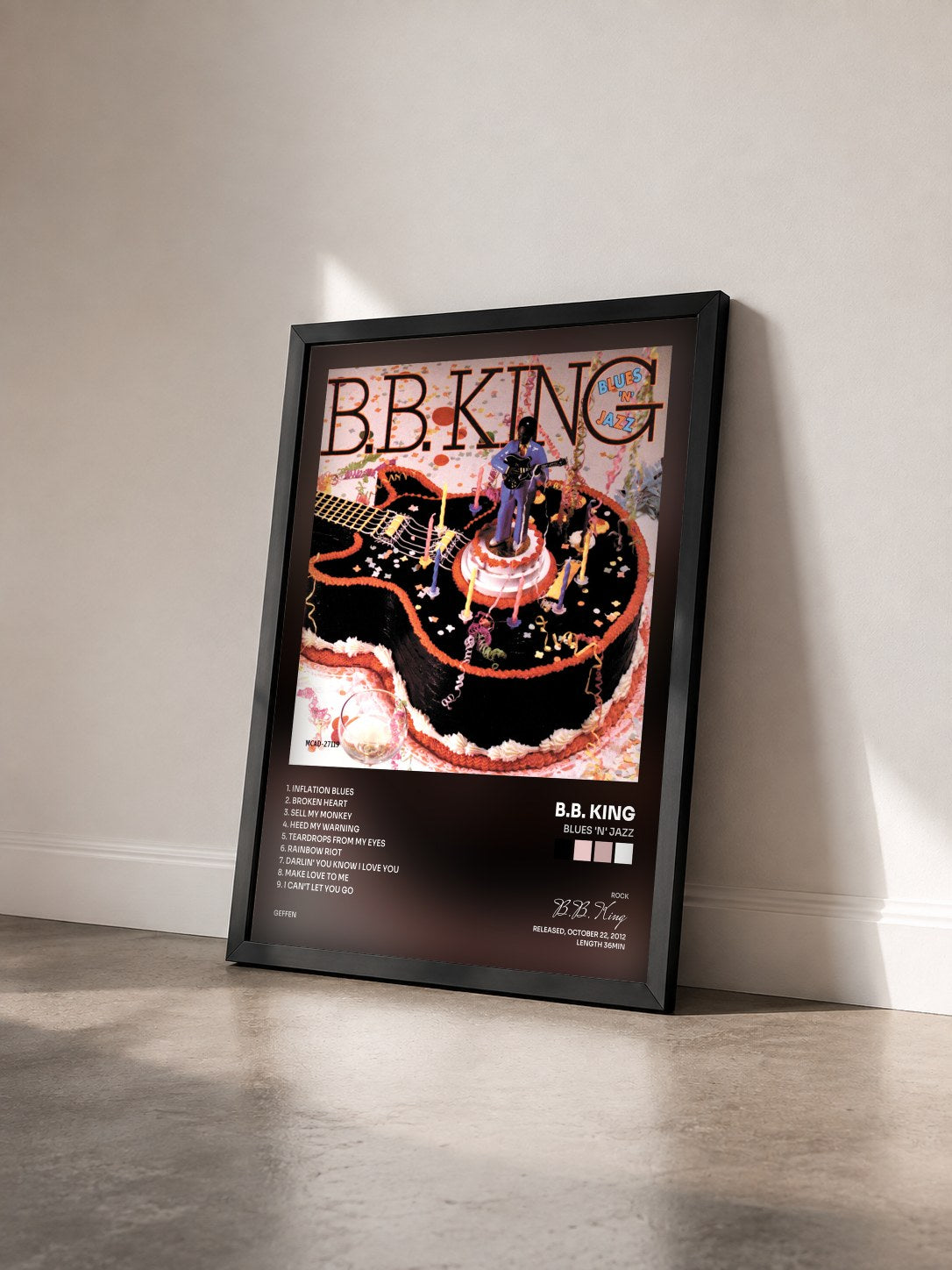 #noir Blues 'N' Jazz de B.B. King en lámina enmarcada vista de tres cuartos, marco negro