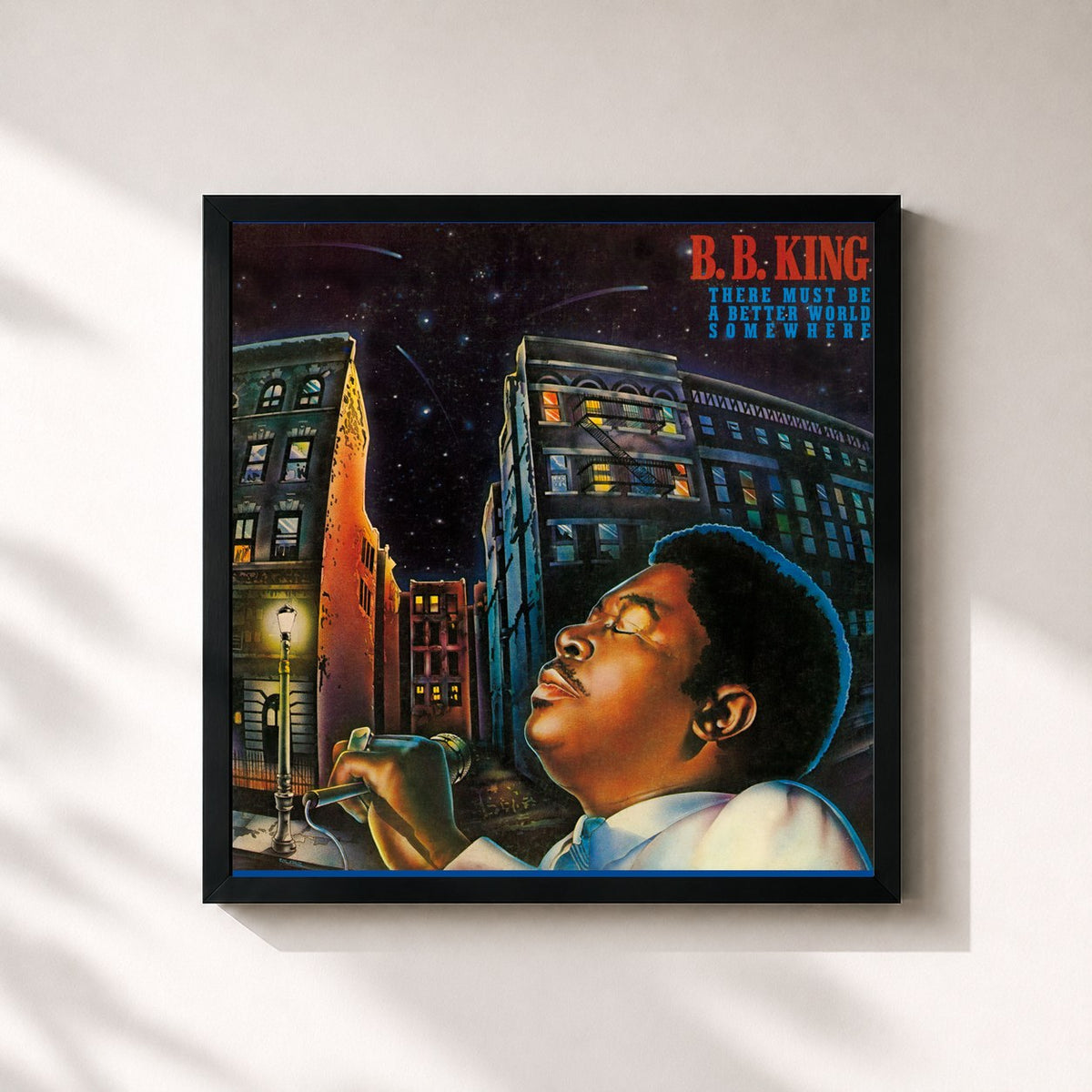 #noir There Must Be A Better World Somewhere de B.B. King en lámina cuadrada enmarcada, marco negro de 32x32 cm