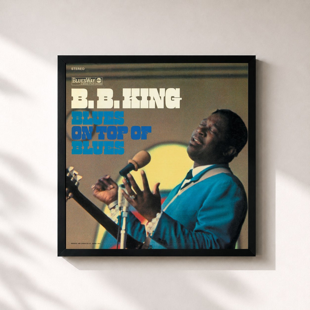 #noir Blues On Top Of Blues de B.B. King en lámina cuadrada enmarcada, marco negro de 32x32 cm