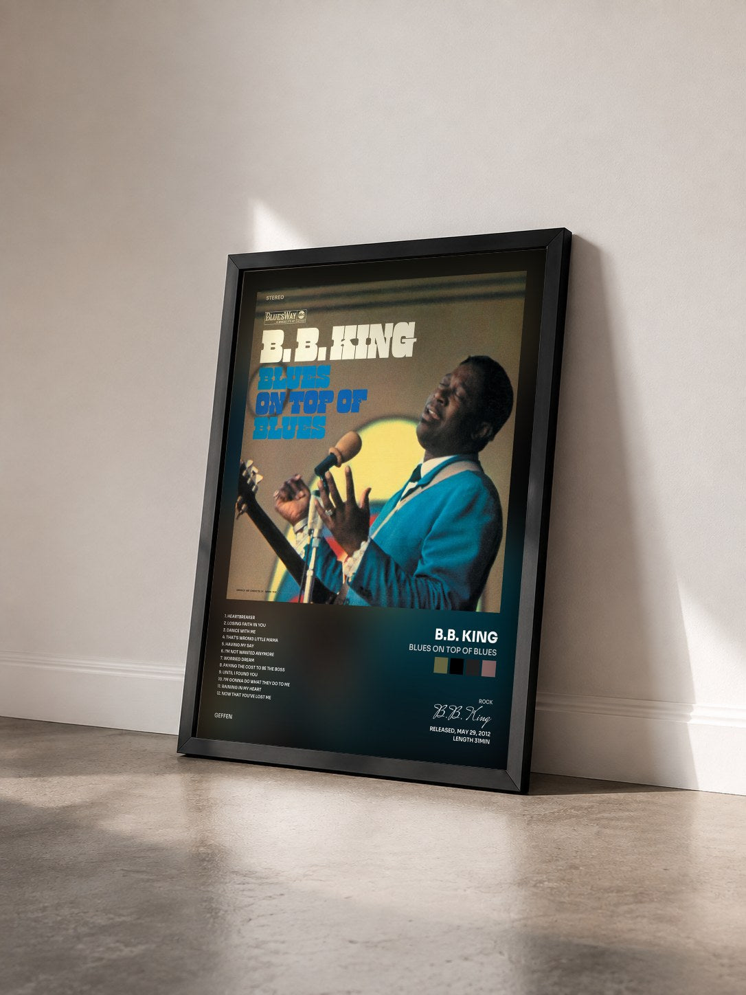 #noir Blues On Top Of Blues de B.B. King en lámina enmarcada vista de tres cuartos, marco negro