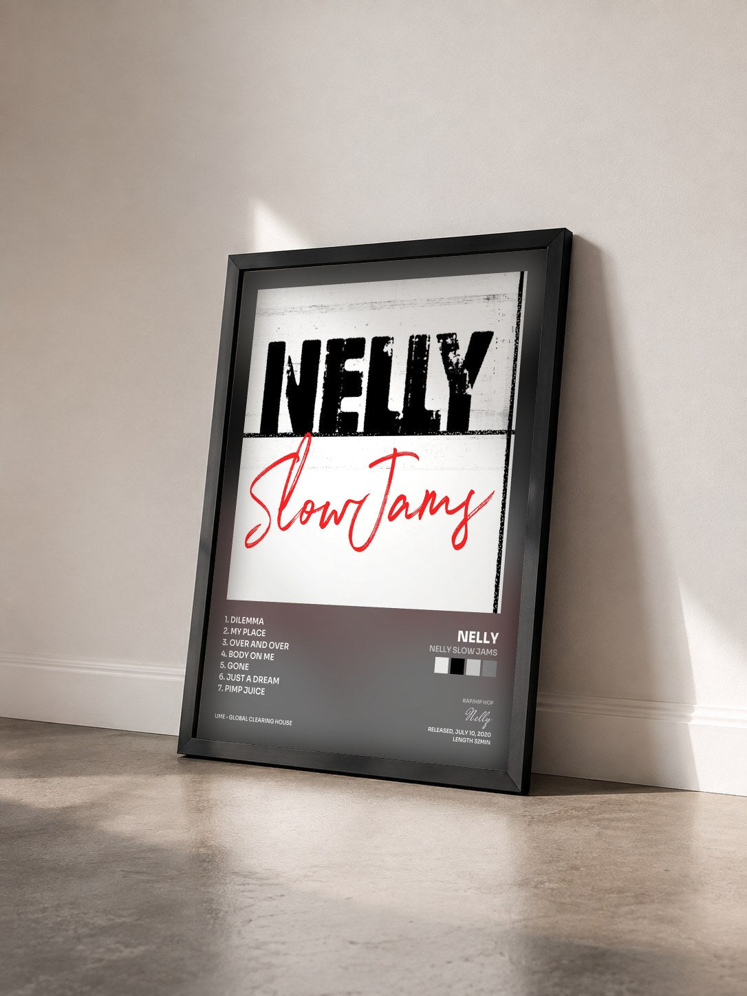 #noir Nelly Slow Jams di Nelly in stampa incorniciata vista di tre quarti, cornice nera