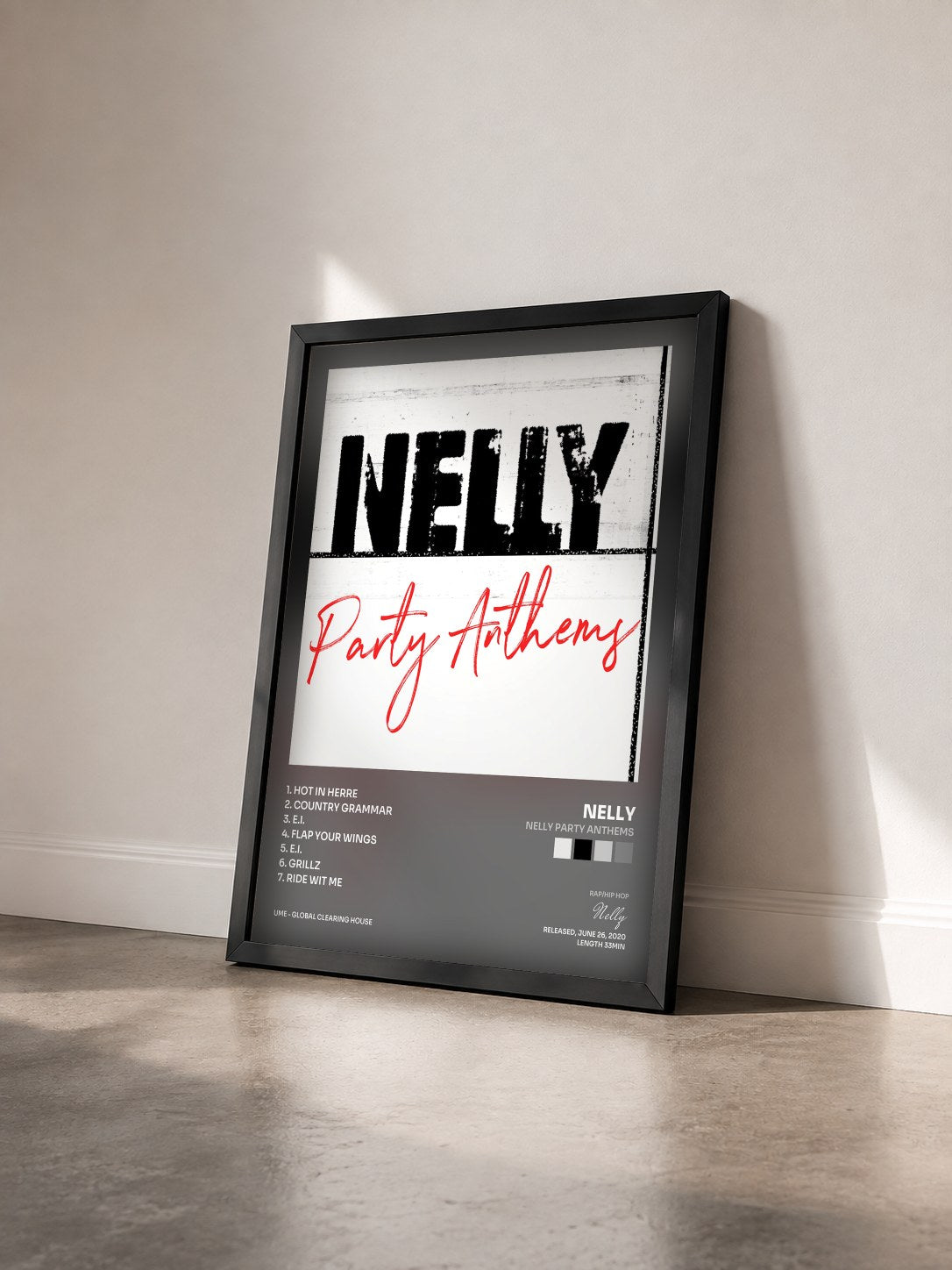 #noir Nelly Party Anthems di Nelly in stampa incorniciata vista di tre quarti, cornice nera