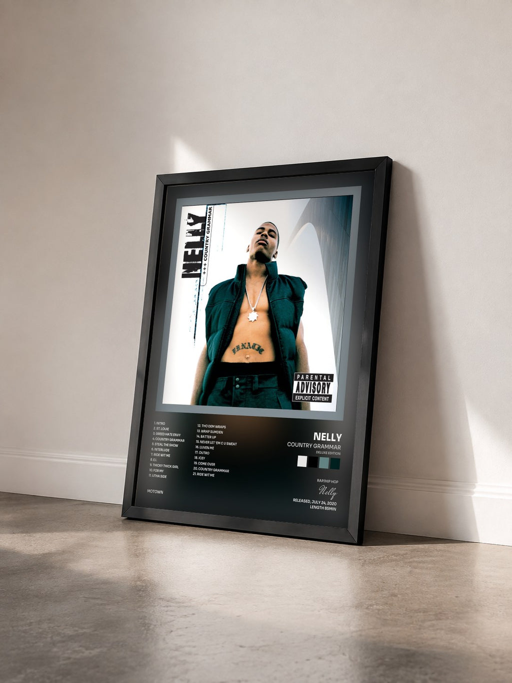 #noir Tableau de l'album Country Grammar (Deluxe Edition) de Nelly vu de trois quarts, cadre noir