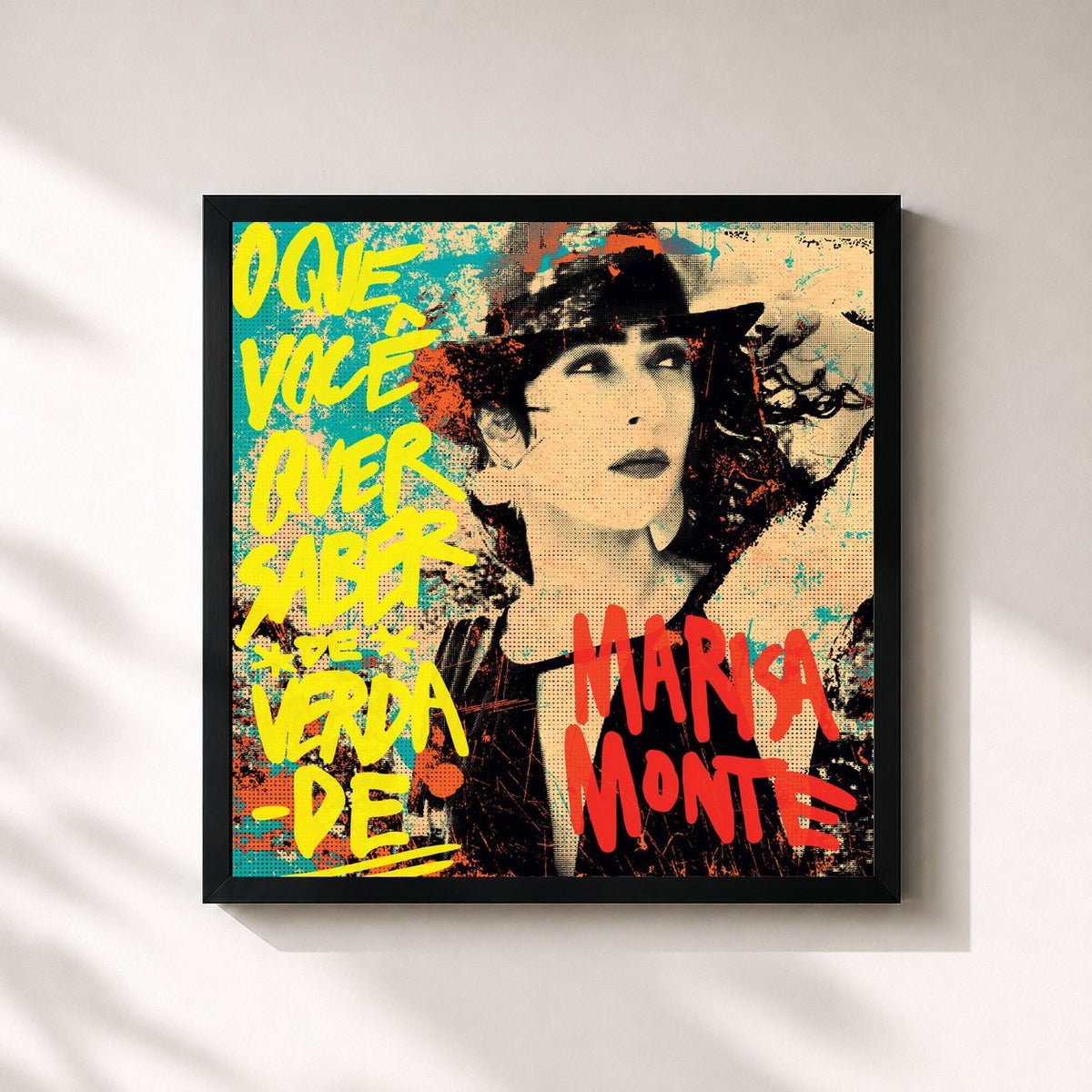 #noir Tableau carré de l'album O Que Você Quer Saber de Verdade de Marisa Monte, cadre noir 32x32 cm