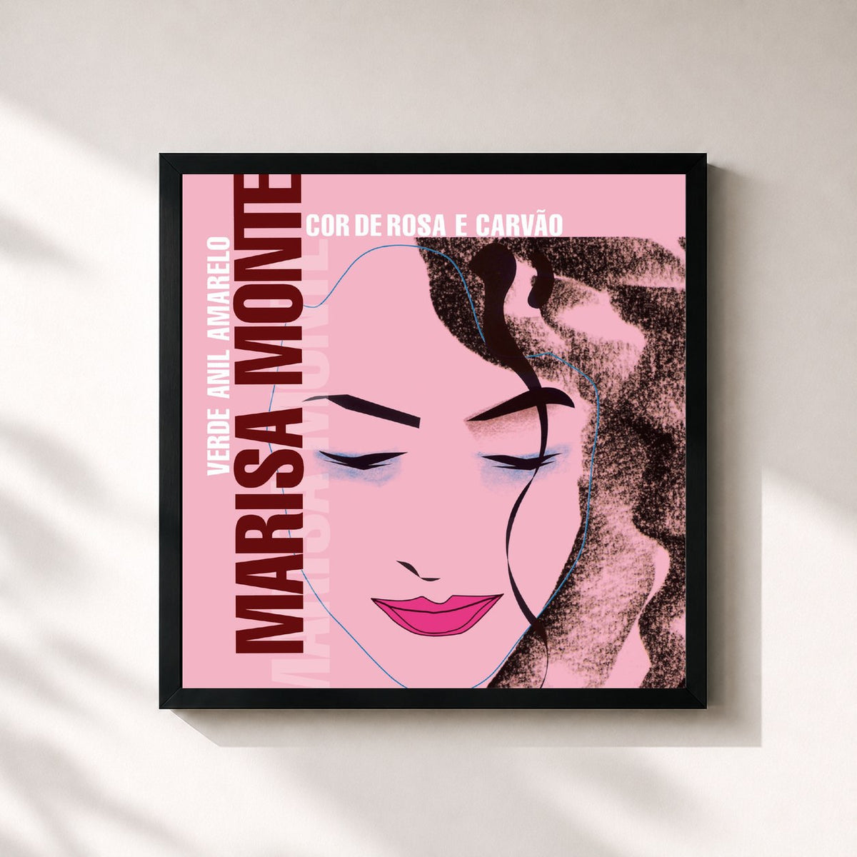 #noir Tableau carré de l'album Verde Anil Amarelo Cor de Rosa e Carvão de Marisa Monte, cadre noir 32x32 cm