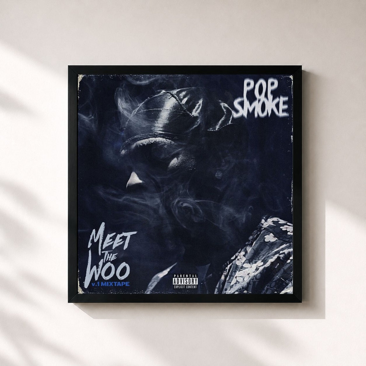 #noir Meet The Woo von Pop Smoke als quadratischer Kunstdruck, schwarzer Rahmen 32x32 cm