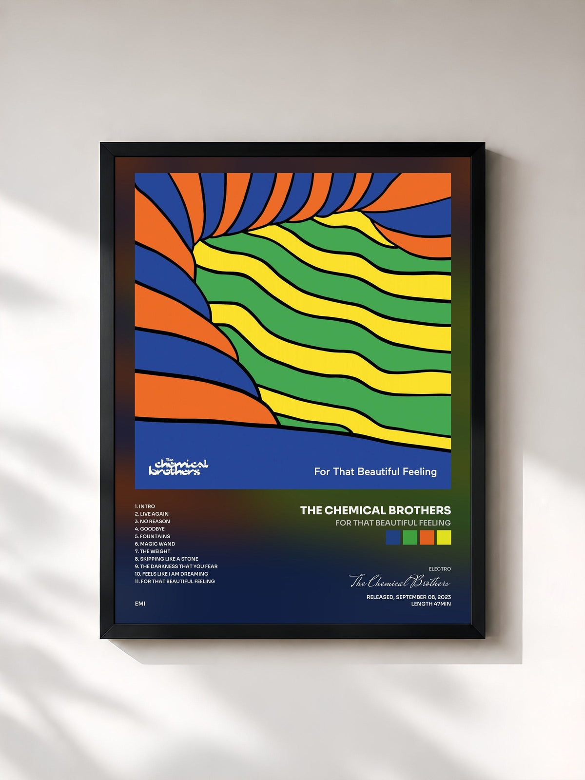 #noir Tableau de l'album For That Beautiful Feeling de The Chemical Brothers, cadre noir, imprimé et encadré en France