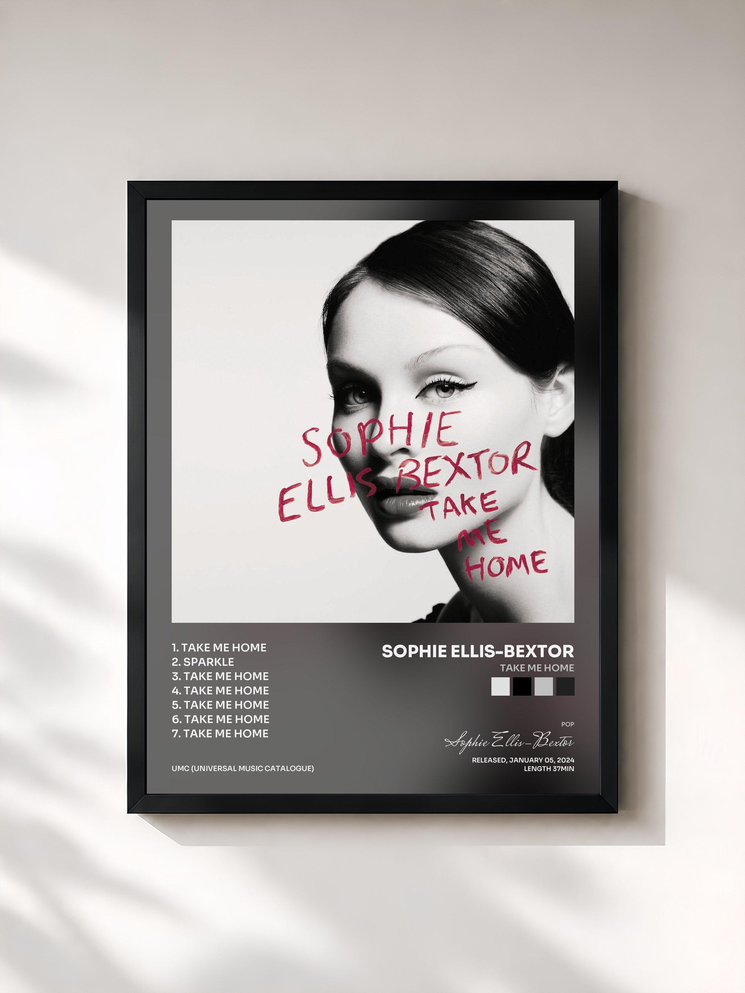 #noir Tableau de l'album Take Me Home de Sophie Ellis-Bextor, cadre noir, imprimé et encadré en France