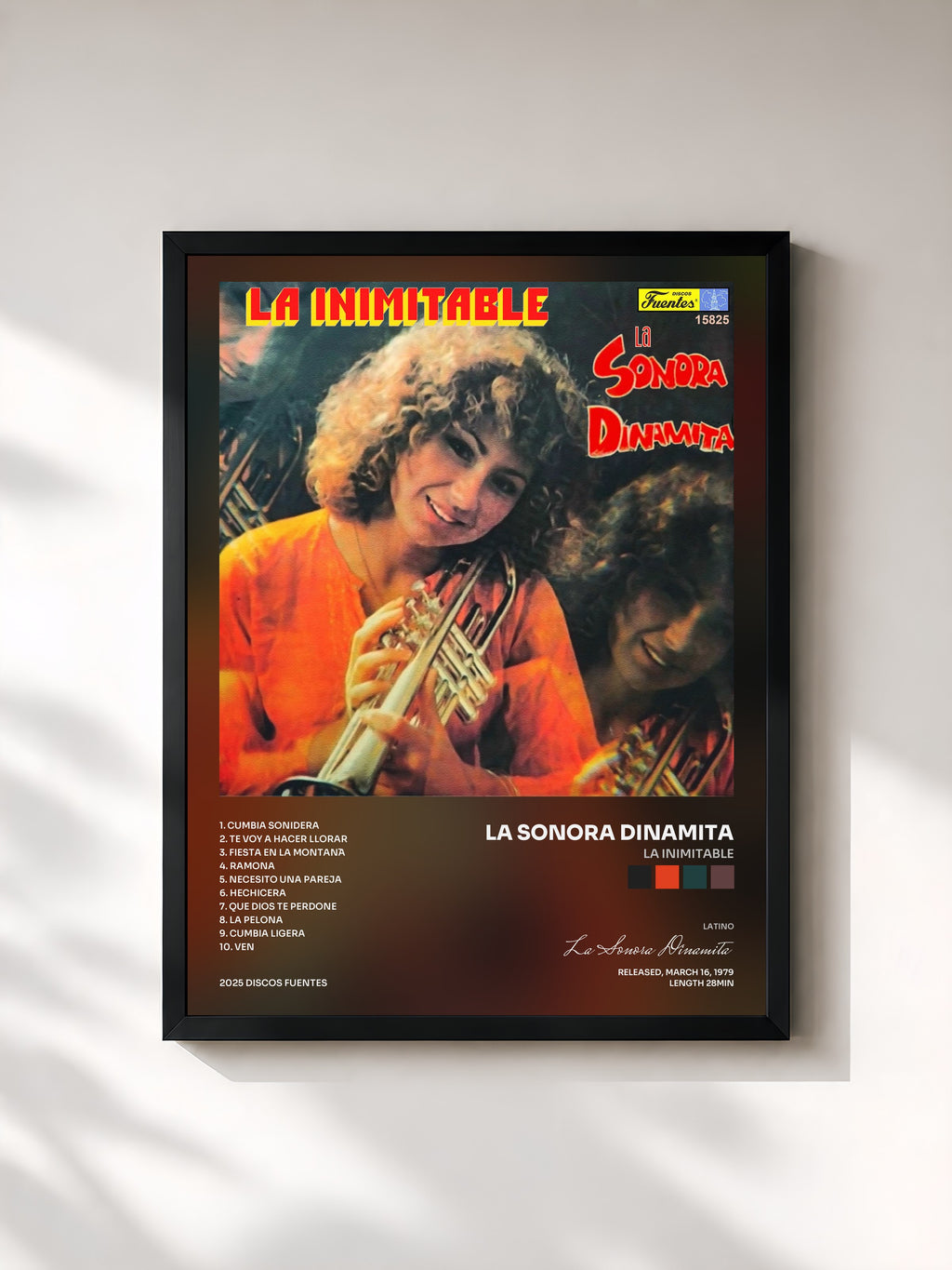#noir Tableau de l'album La Inimitable de La Sonora Dinamita, cadre noir, imprimé et encadré en France