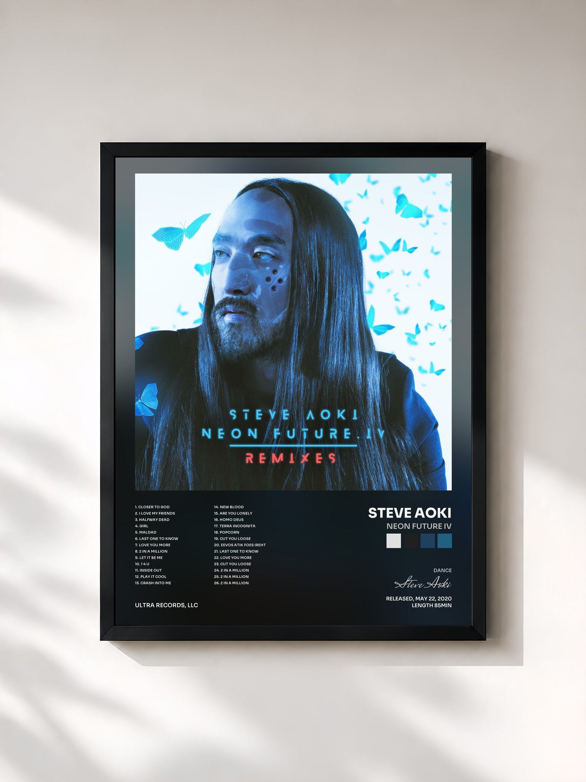 #noir Tableau de l'album Neon Future IV de Steve Aoki, cadre noir, imprimé et encadré en France