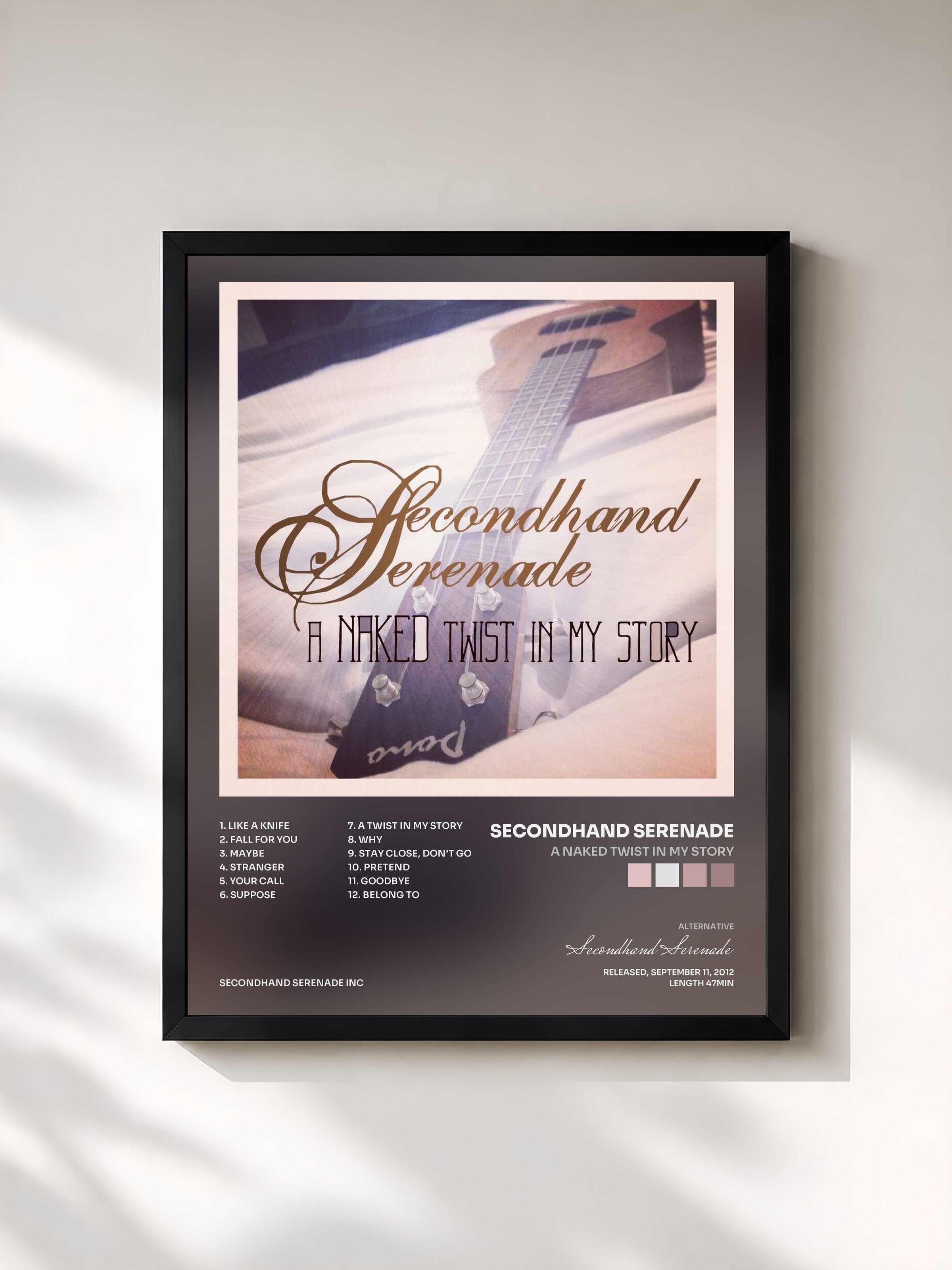 #noir Tableau de l'album A Naked Twist in My Story de Secondhand Serenade, cadre noir, imprimé et encadré en France