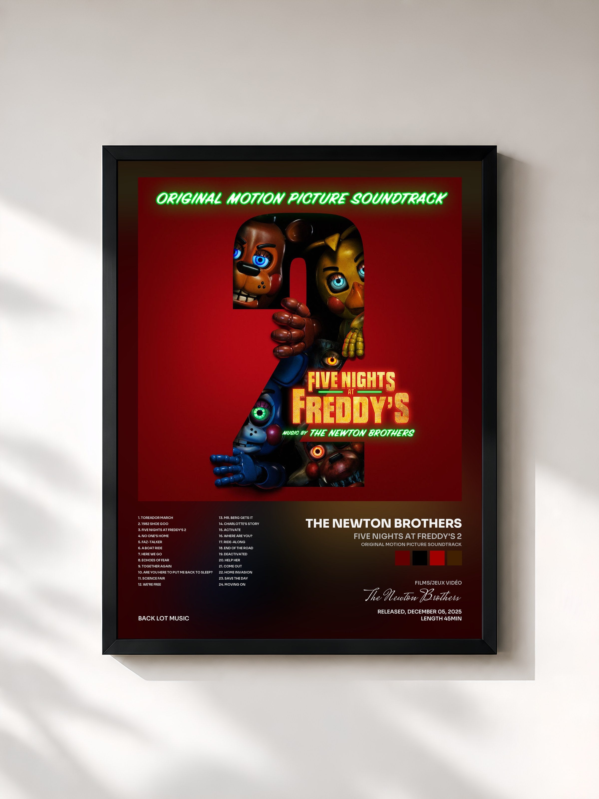 #noir Tableau de l'album Five Nights at Freddy's 2 (Original Motion Picture Soundtrack) de The Newton Brothers, cadre noir, imprimé et encadré en France