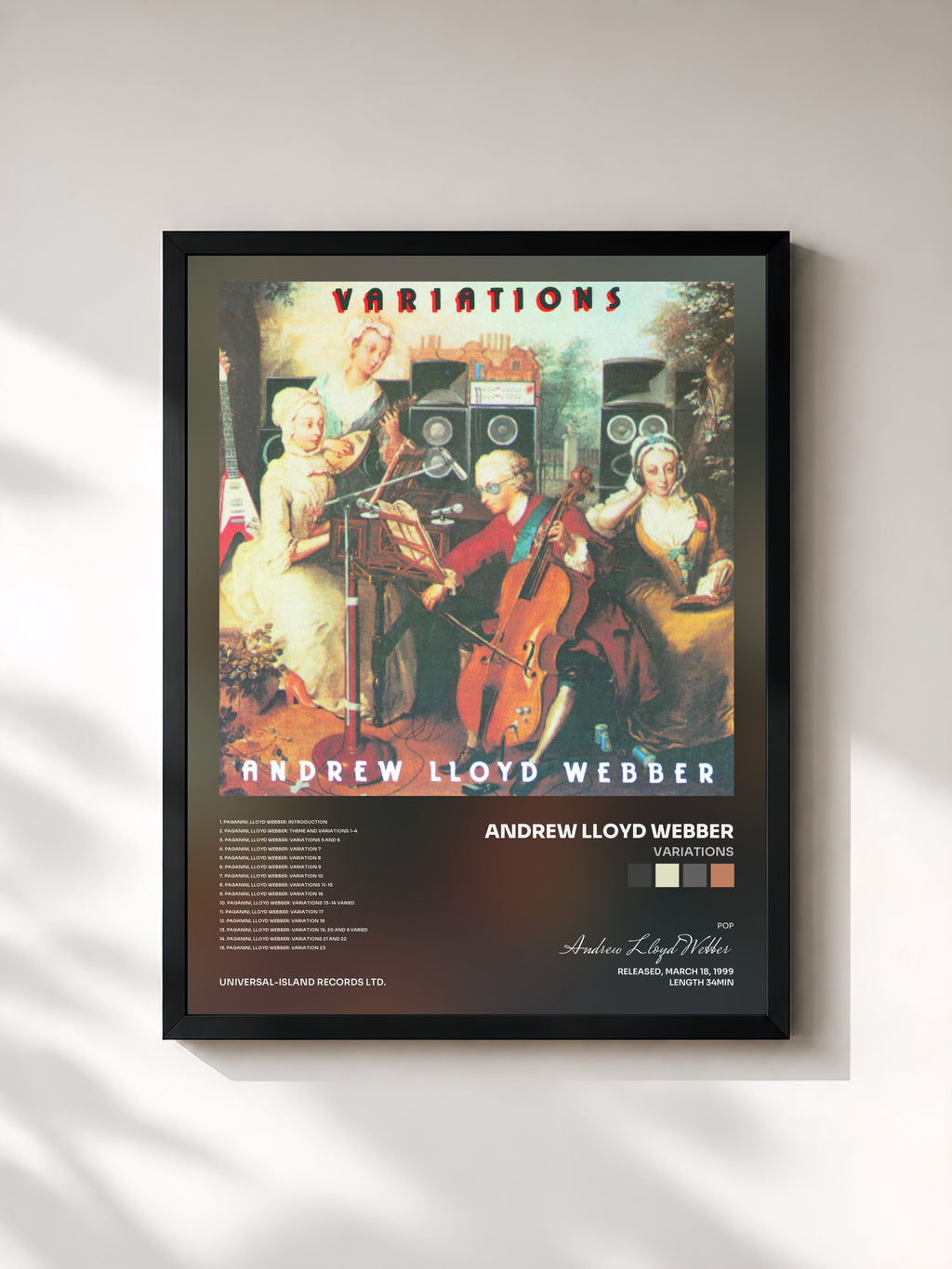 #noir Tableau de l'album Variations de Andrew Lloyd Webber, cadre noir, imprimé et encadré en France