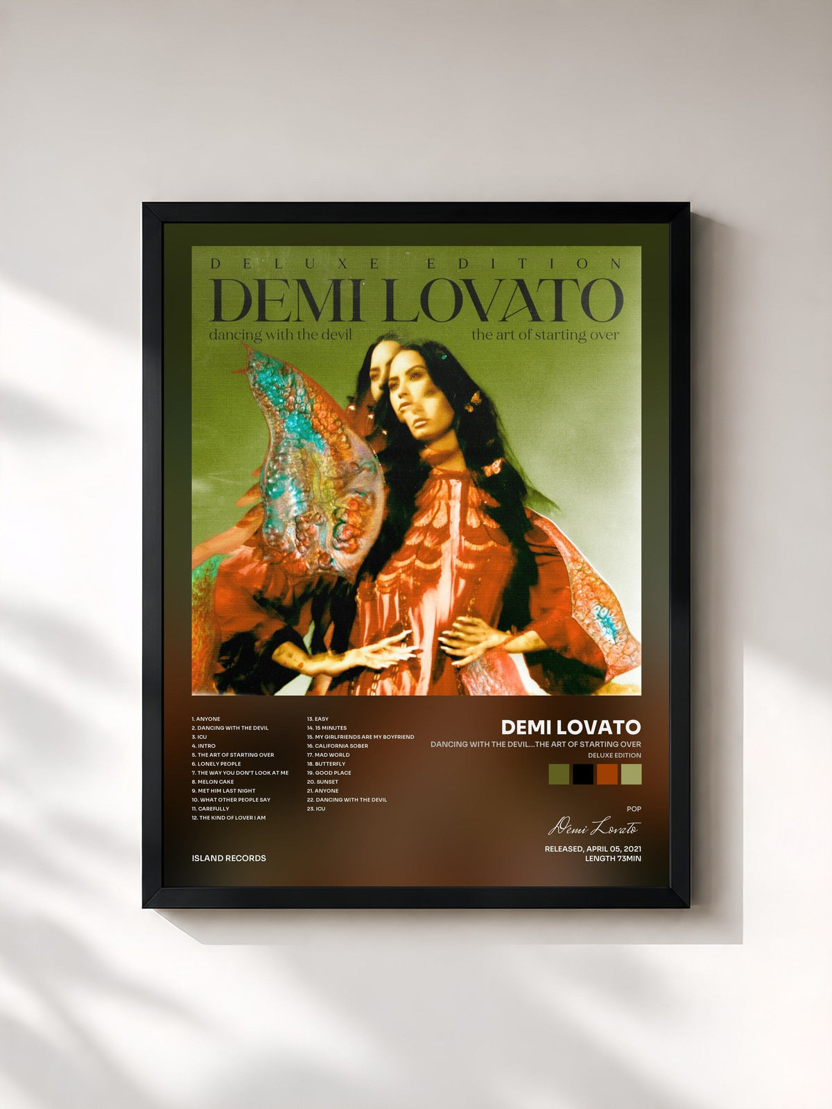 #noir Tableau de l'album Dancing With The Devil…The Art of Starting Over (Deluxe Edition) de Demi Lovato, cadre noir, imprimé et encadré en France