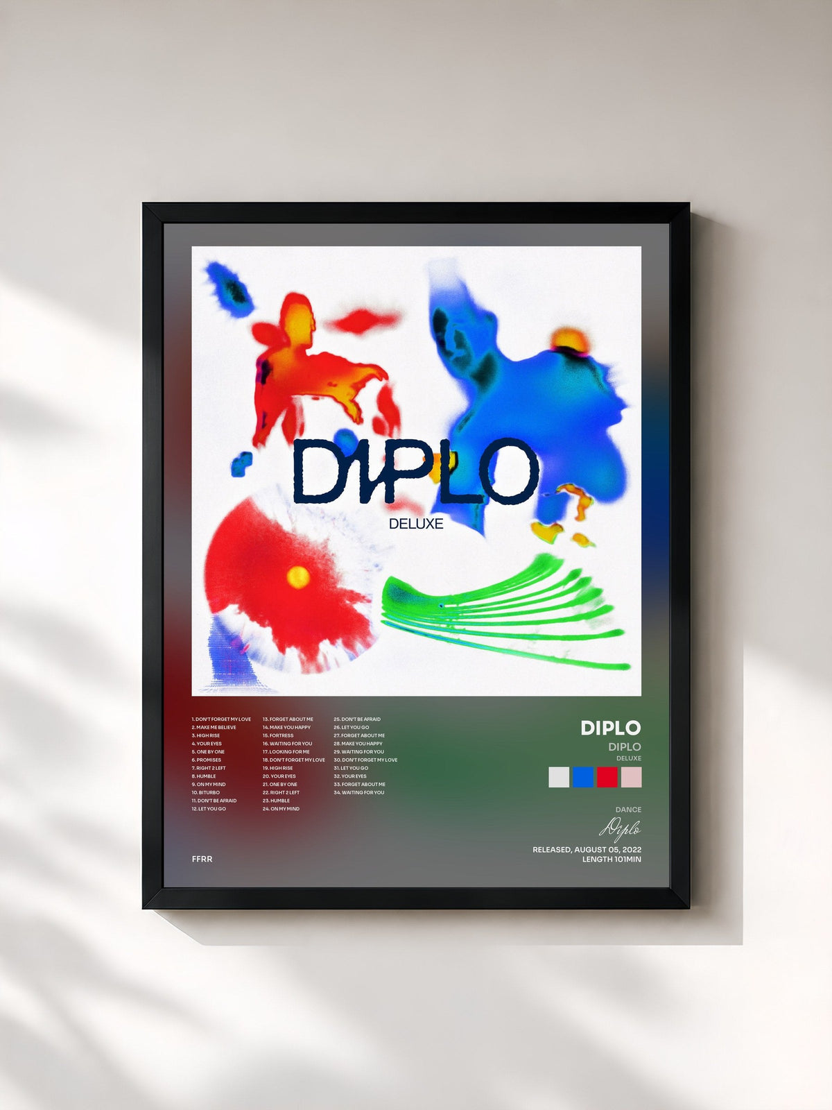 #noir Tableau de l'album Diplo (Deluxe) de Diplo, cadre noir, imprimé et encadré en France