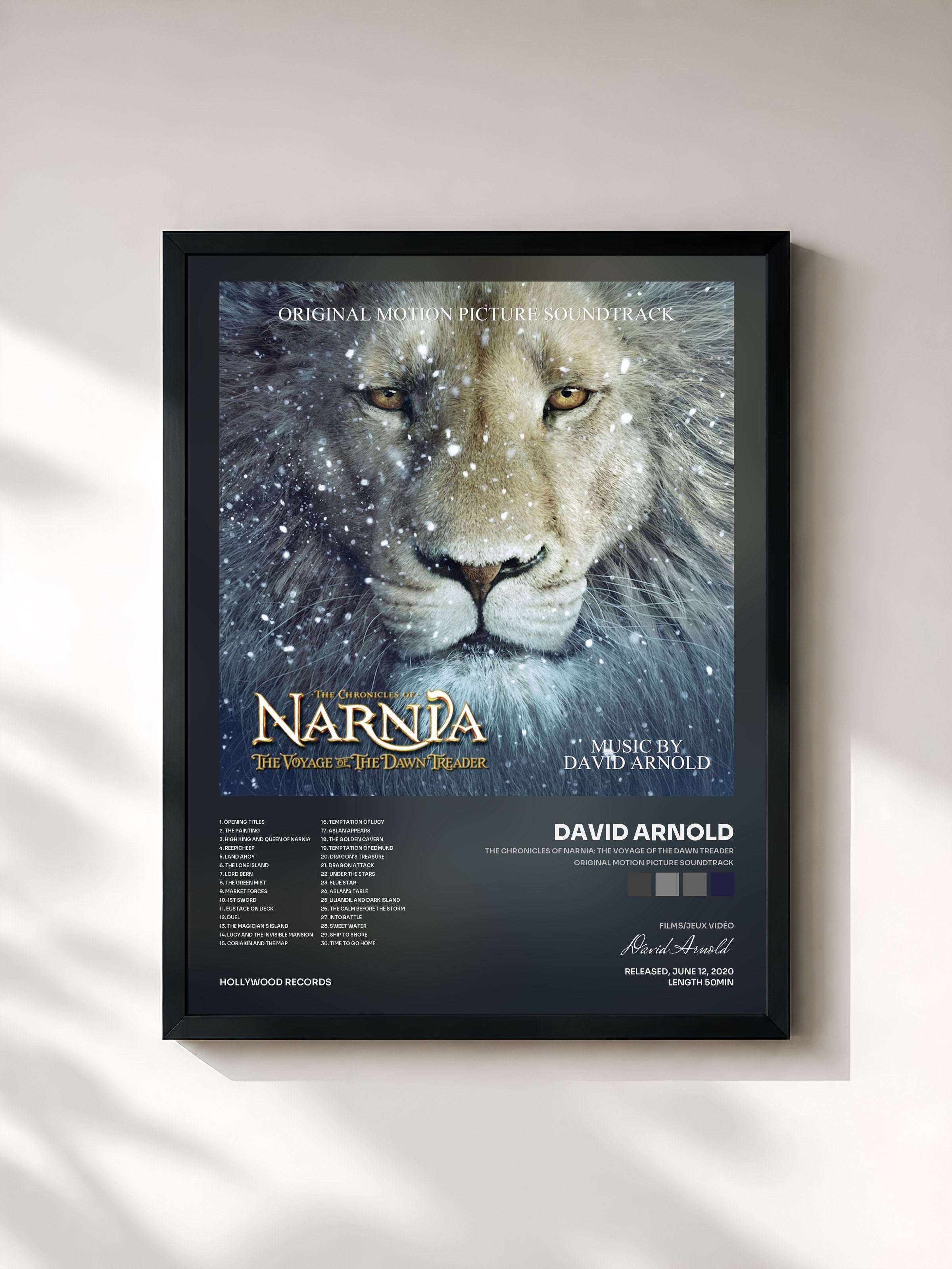 #noir Tableau de l'album The Chronicles of Narnia: The Voyage of the Dawn Treader (Original Motion Picture Soundtrack) de David Arnold, cadre noir, imprimé et encadré en France