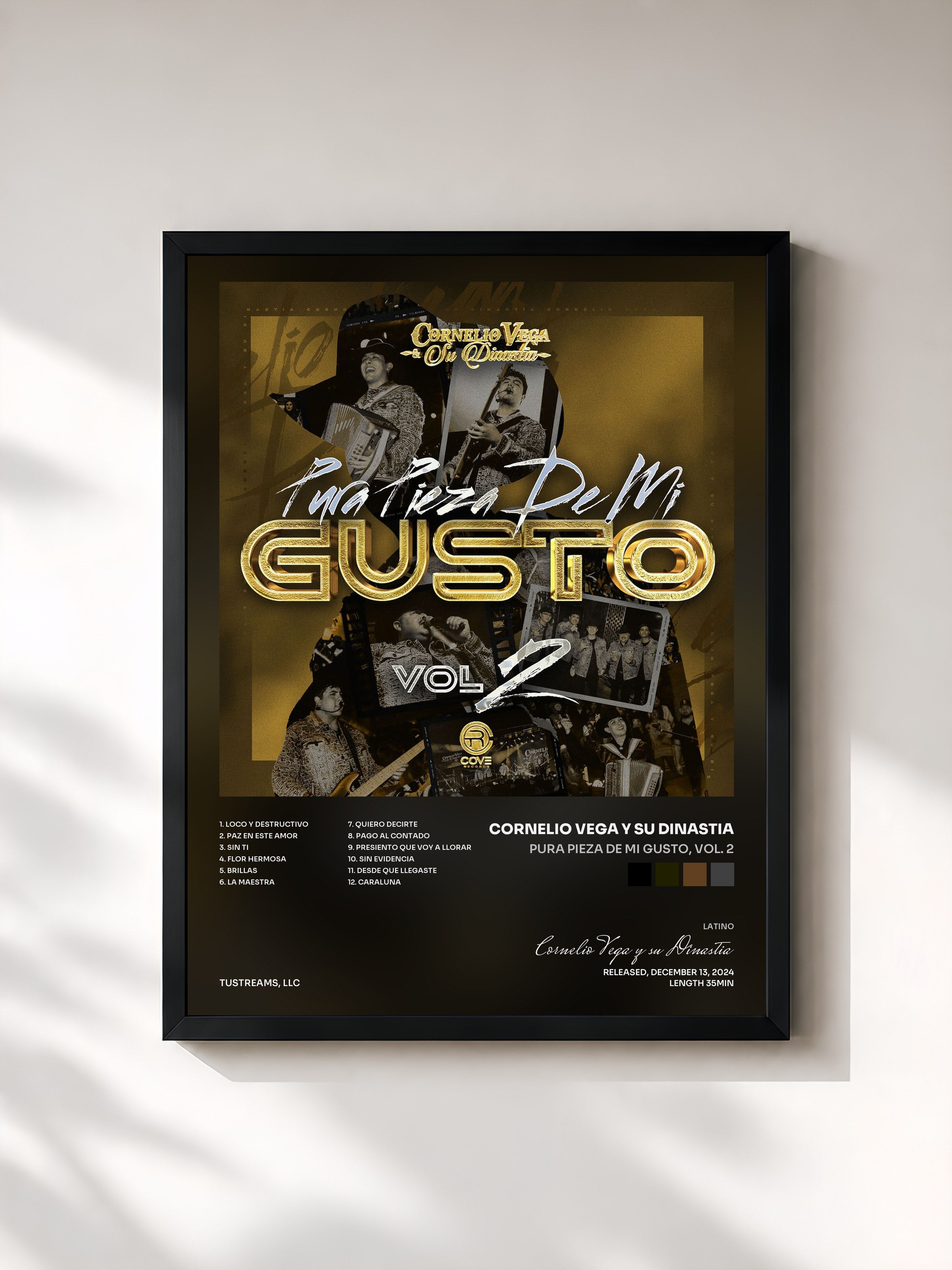 #noir Tableau de l'album Pura Pieza De Mi Gusto, Vol. 2 de Cornelio Vega y su Dinastia, cadre noir, imprimé et encadré en France